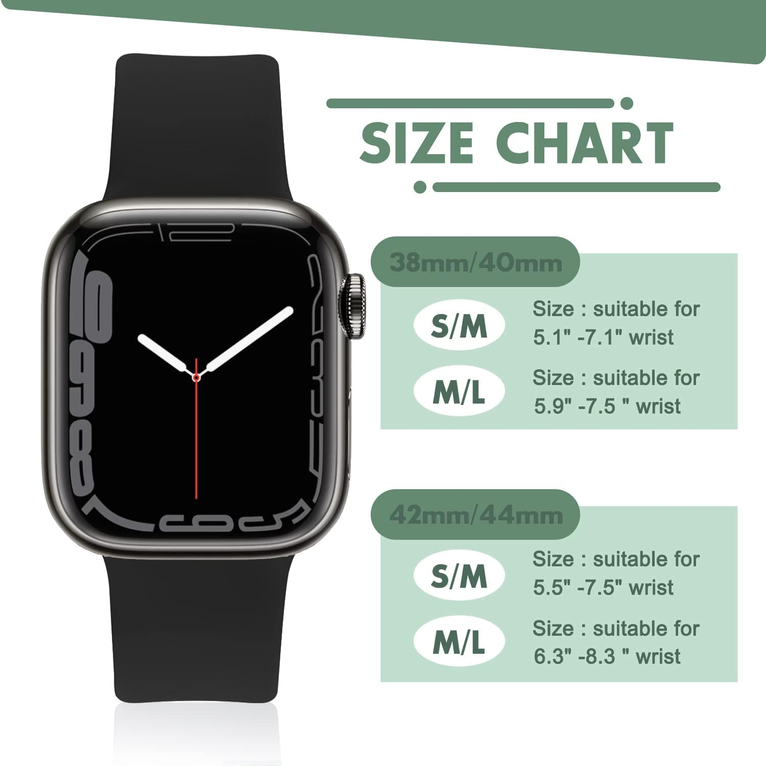 Compatible with Apple Watch Band 38Mm 40Mm 41Mm 42Mm 44Mm 45Mm 49Mm S/M M/L for Women/Men Waterproof Soft Silicone Replacement Strap Accessories for Iwatch Bands Ultra 2/Ultra Series 9/8/7/6/5/4/3/2/1 SE (Black, 38/40/41Mm S/M) image number 6