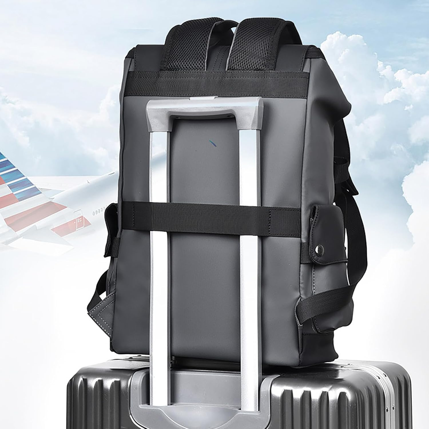 Travel Backpack Waterproof, Drawstring Anti-Theft Tech Backpack with Laptop Compartment Camping, Hiking, Sport, School, College Bag, Business - Black Gray image number 7