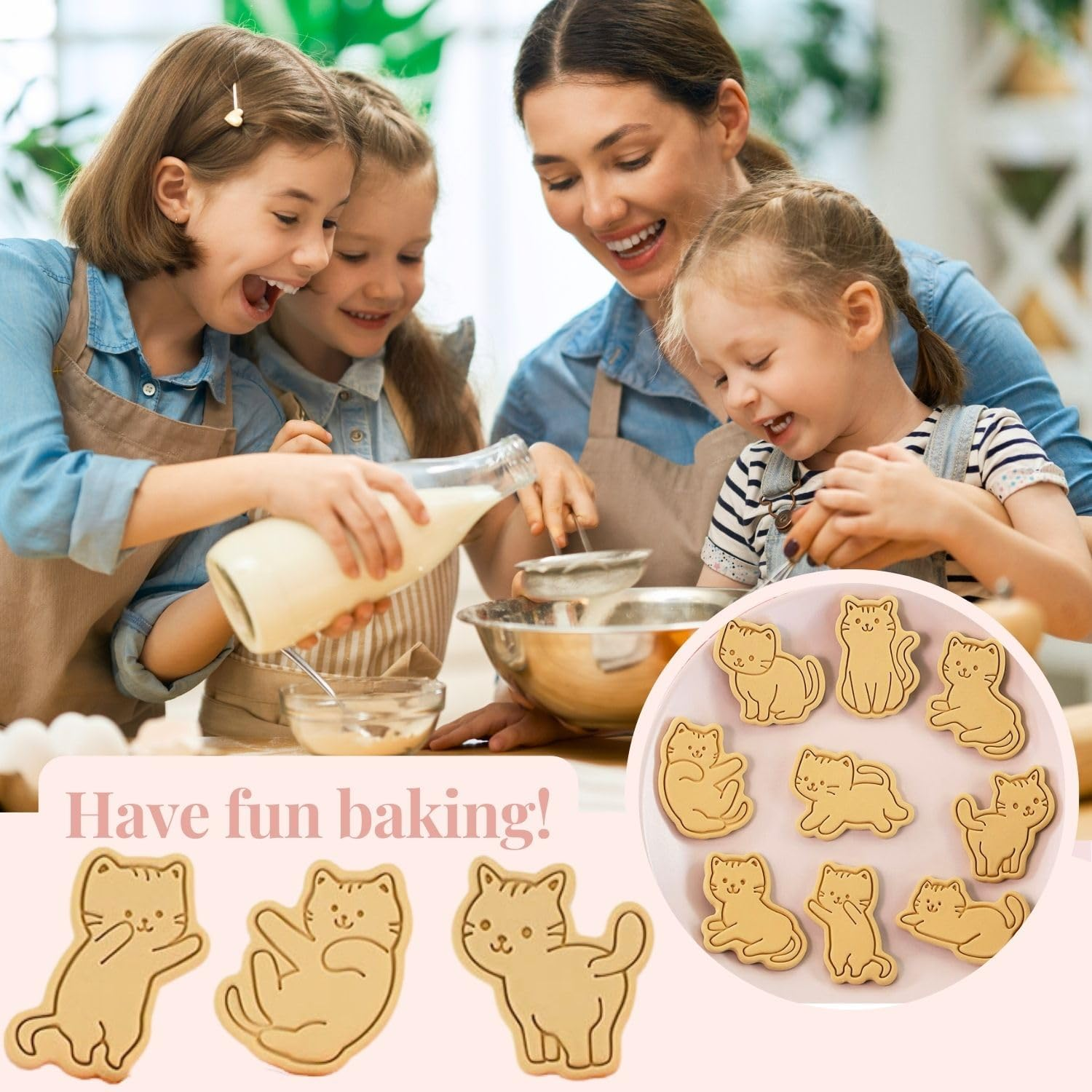 Crethinkaty Cat Cookie Cutters Set-8 Plastic Cookie Cutter Stamp- Cat Theme Fun Cookie Mold, Good for Making Cat Treats.