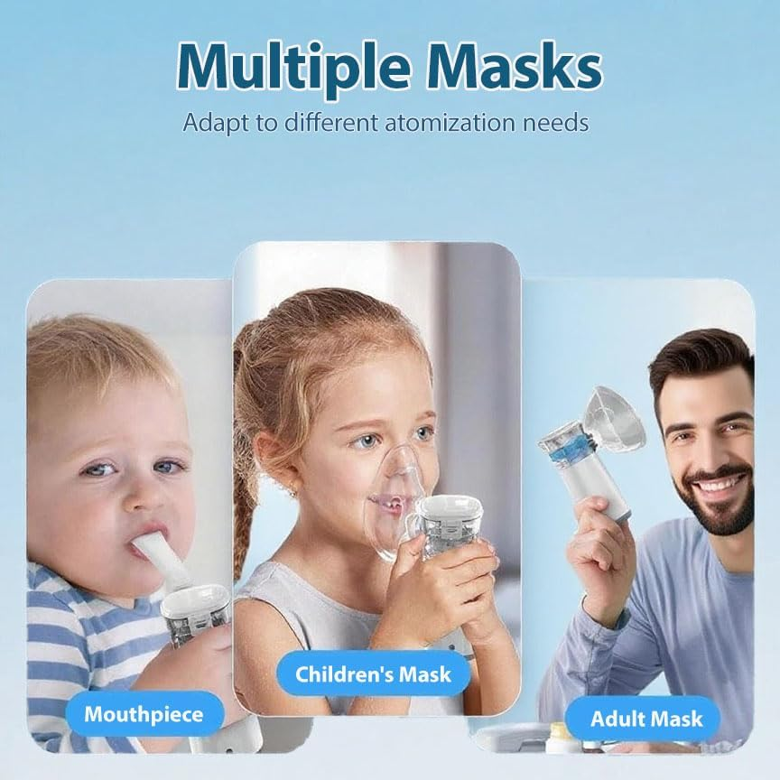 Portable Nebuliser, Auto-Cleaning Handheld Nebulizer for Adults and Kids Travel and Household with 3 Nebulizer Masks and Adjustable Nebulization Rate, for Home, Office, Outdoor image number 4