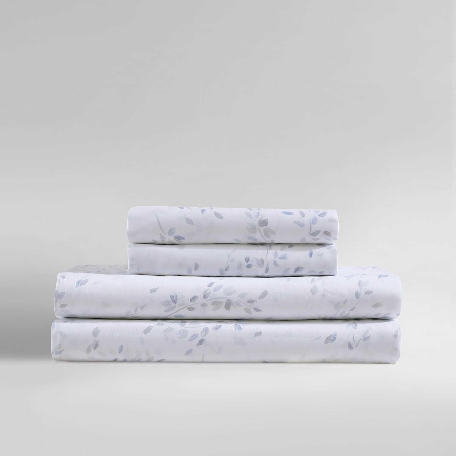 Calvin Klein - Queen Sheet Set, Cotton Sateen Bedding Set, Luxuriously Soft Home Decor (Airy Botanical Blue, Queen)