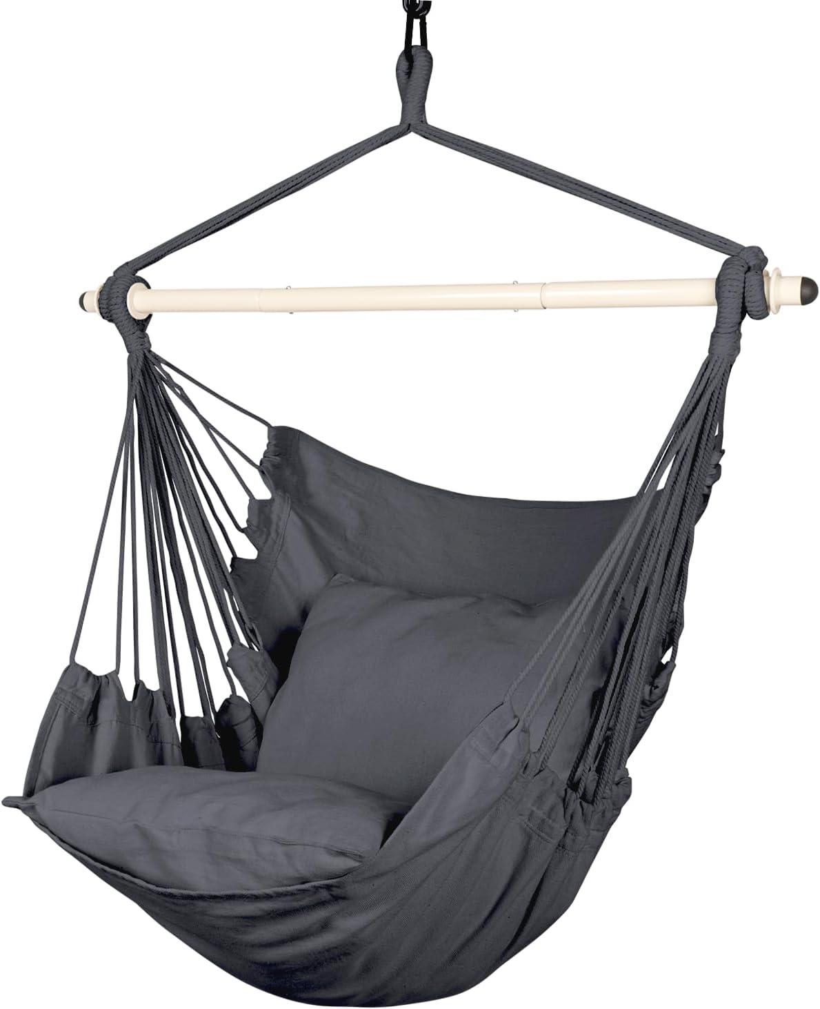 Highwild Hammock Chair Hanging Rope Swing - Max 500 Lbs - 2 Cushions Included - Steel Spreader Bar with Anti-Slip Rings - for Any Indoor or Outdoor Spaces (Blue Striped)