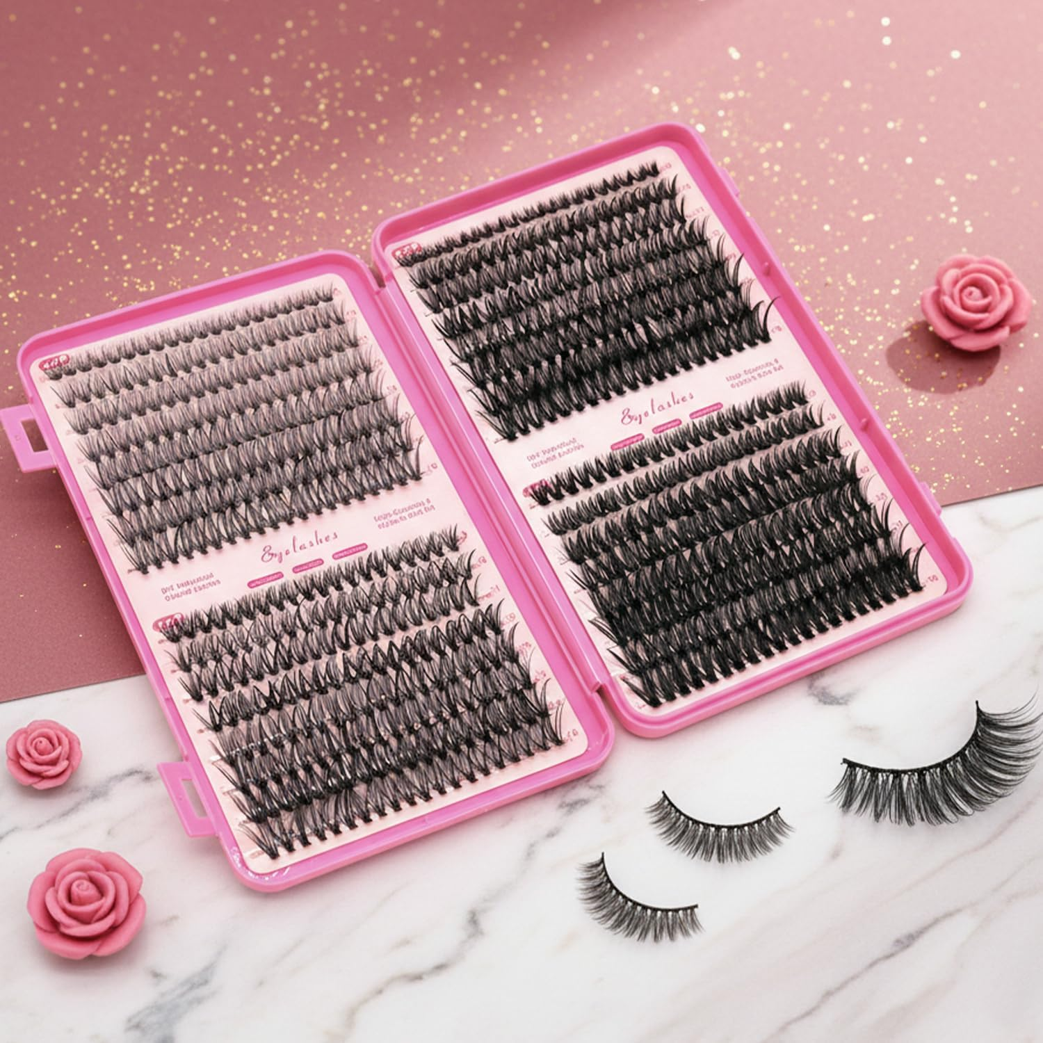 Cluster Lashes, Lash Clusters Kit & Natural Curl Eyelash, 20D/30D/40D/50D Soft Eyelash Faux Eyelashes for DIY & Salon Use, 320Pcs image number 3