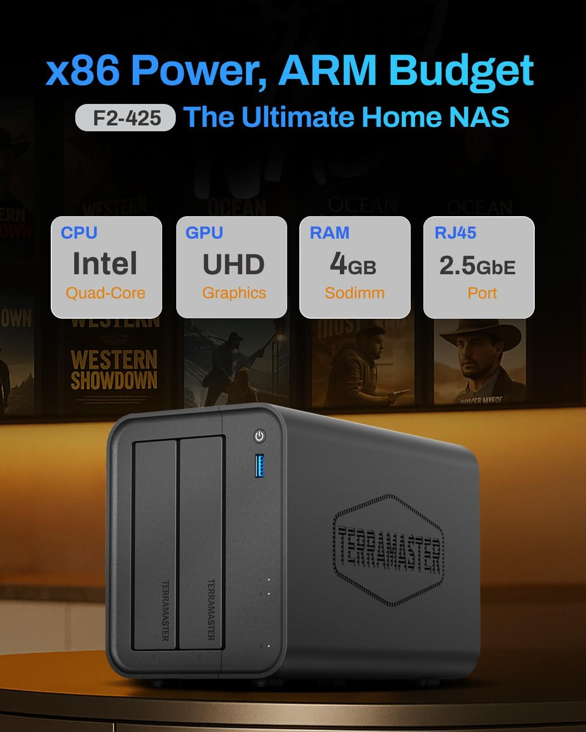 TERRAMASTER F2-425 2-Bay NAS Storage - Intel X86 Quad-Core CPU, 4GB RAM, 2.5Gbe LAN, Network Attached Storage Multimedia Server for Home Users (Diskless) image number 3