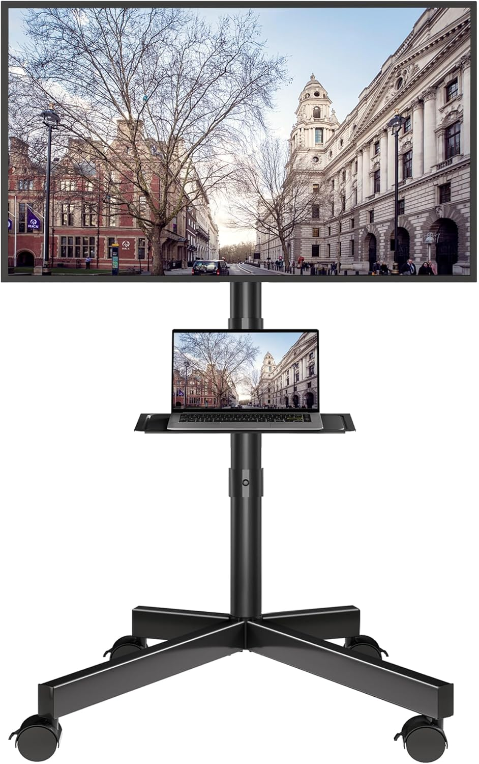 BONTEC Mobile TV Stand, Tilt Rolling TV Cart with Media Shelf & Locking Wheels, Fits 23-60&rdquo; LED, LCD, OLED Flat Curved Tvs, Max VESA 400X400Mm (Black)