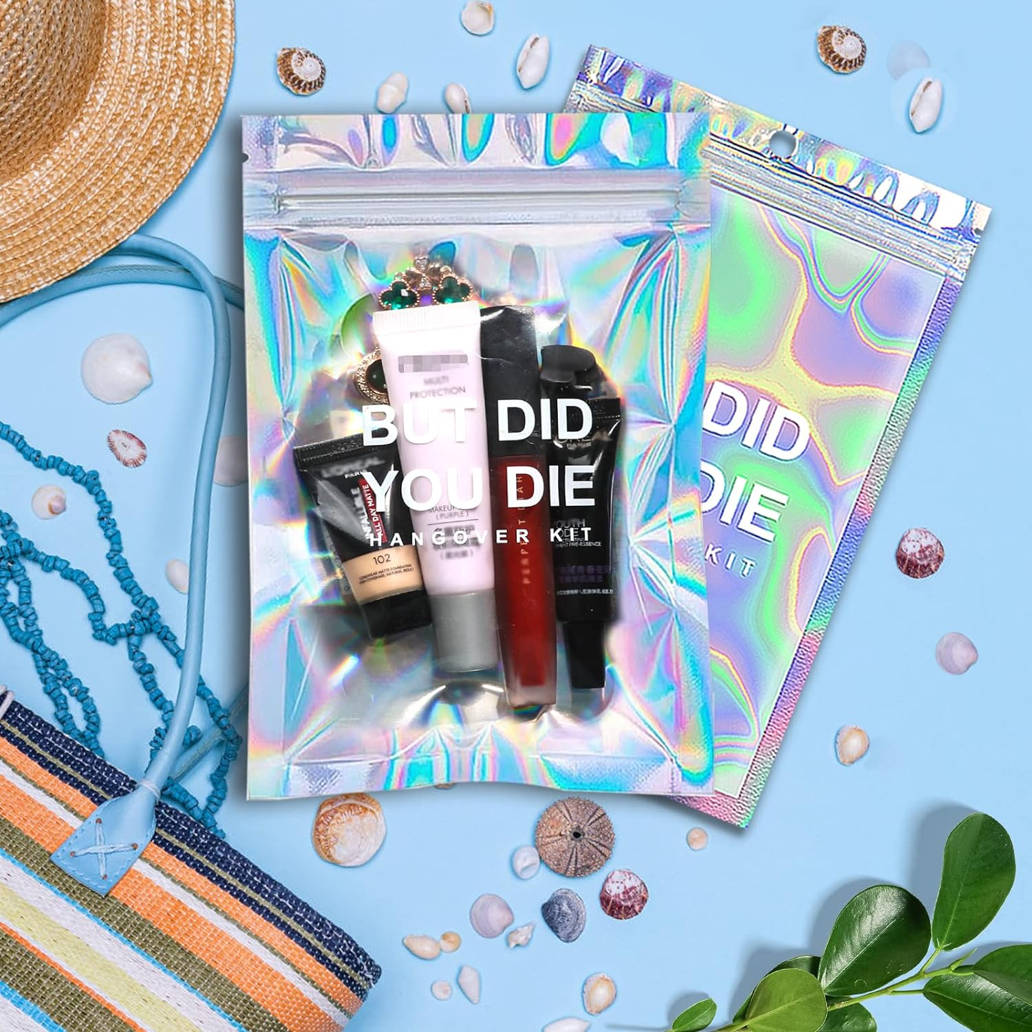 Hangover Kit Bags DID You DIE Holographic Hang over Recovery Bags Bachelorette Party Supplies Gift Bags for Bach Party Favors 5X7/ Pack of 20 (DID You DIE) Clear image number 4
