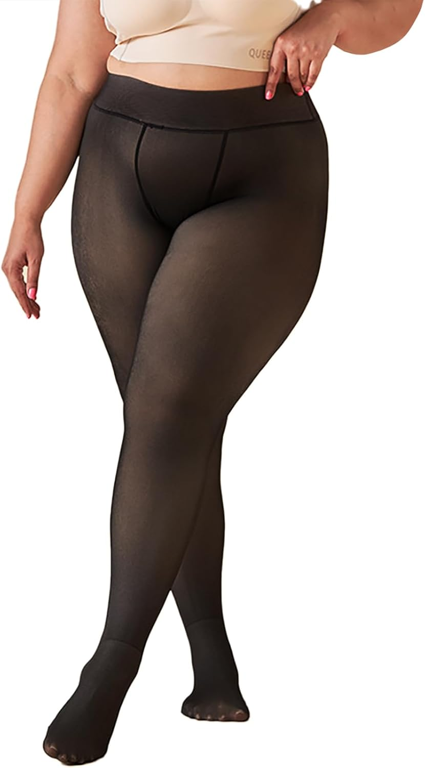 DTWAWA Fleece Lined Tights Sheer Women - Fake Translucent Warm Pantyhose Leggings Sheer Thick Tights