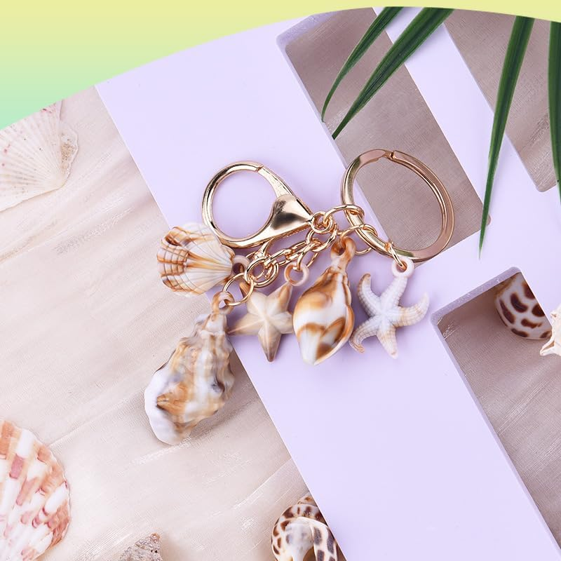 YALLNASL Seashell Bag Charms for Tote Bags Beach Accessories for Purse Backpack Men Women Inspirational Beach Keychains - Sand Set B image number 5