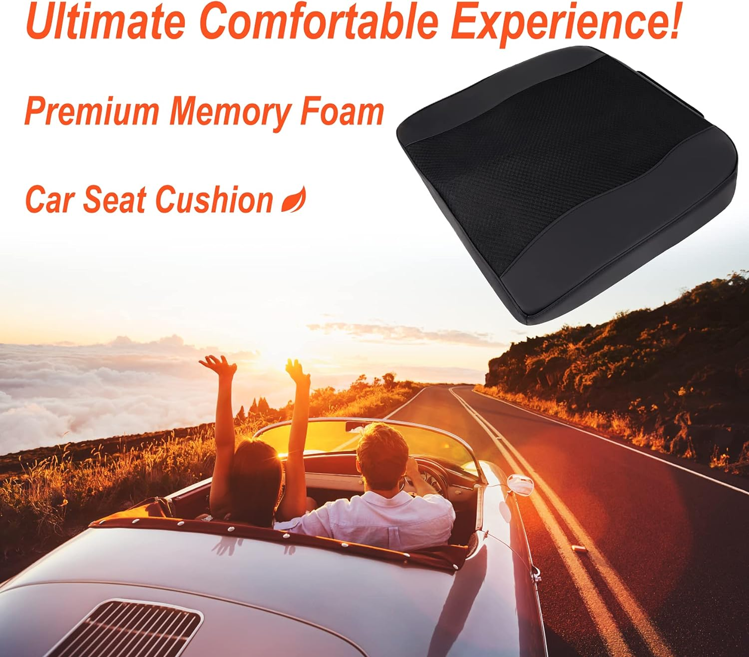 Car Seat Cushion, Comfort Memory Foam Car Cushions for Driving - Sciatica & Lower Back Pain Relief, Driver Seat Pillow for Auto, Office Chair, Wheelchair - Black - Black image number 6