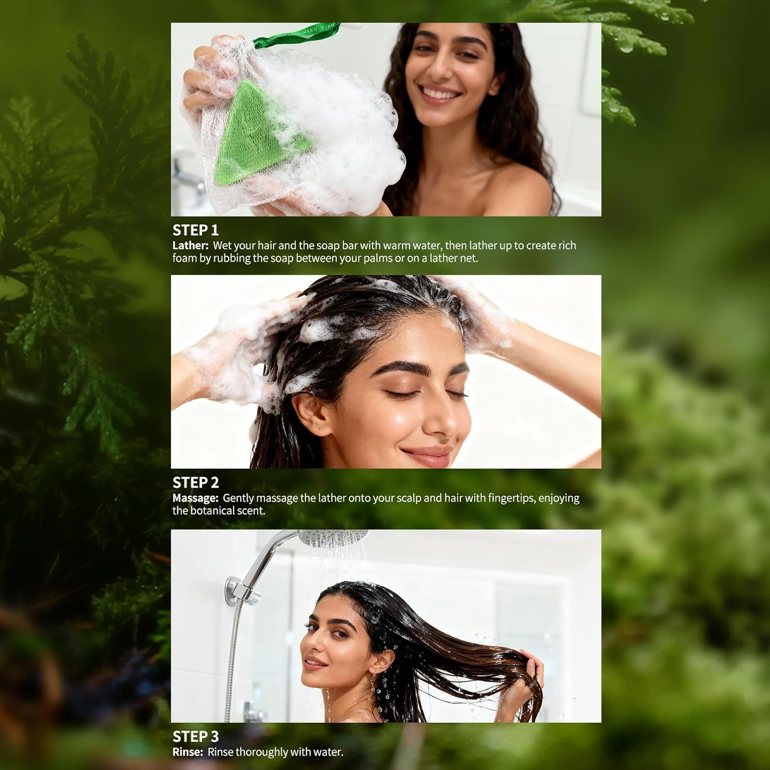 SEVICH Usman Grass Shampoo Bar with Foaming Nets,Nature Triangle Shampoo Bar,3-In-1 Plant Oil Concentrate for Hair Strengthening,For All Hair Types,Travel Size,120G image number 2