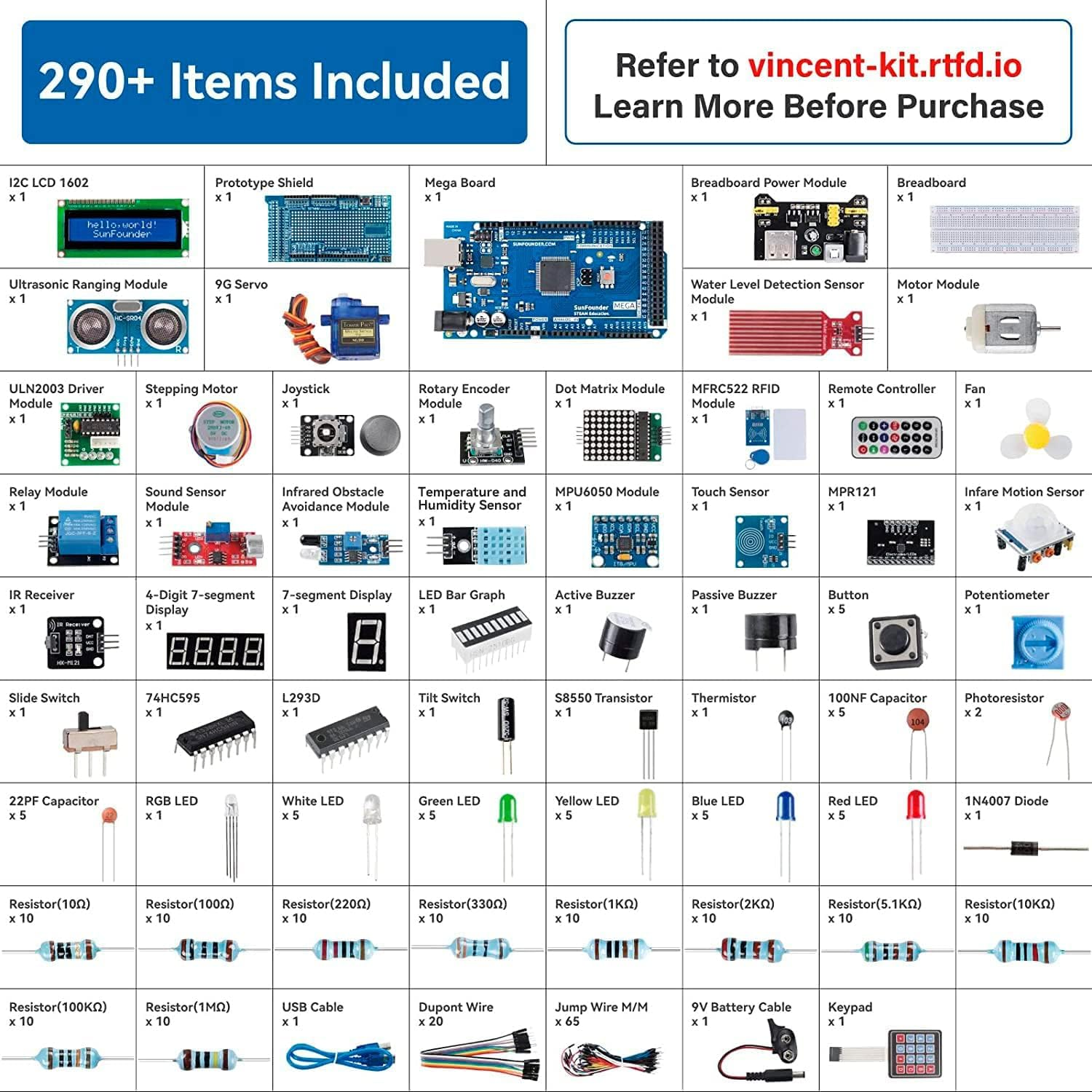 Sunfounder Project the Most Complete Electronics Starter Kit Compatible with Arduino Mega 2560 R3 Mega328 Nano, 73 Tutorials Included