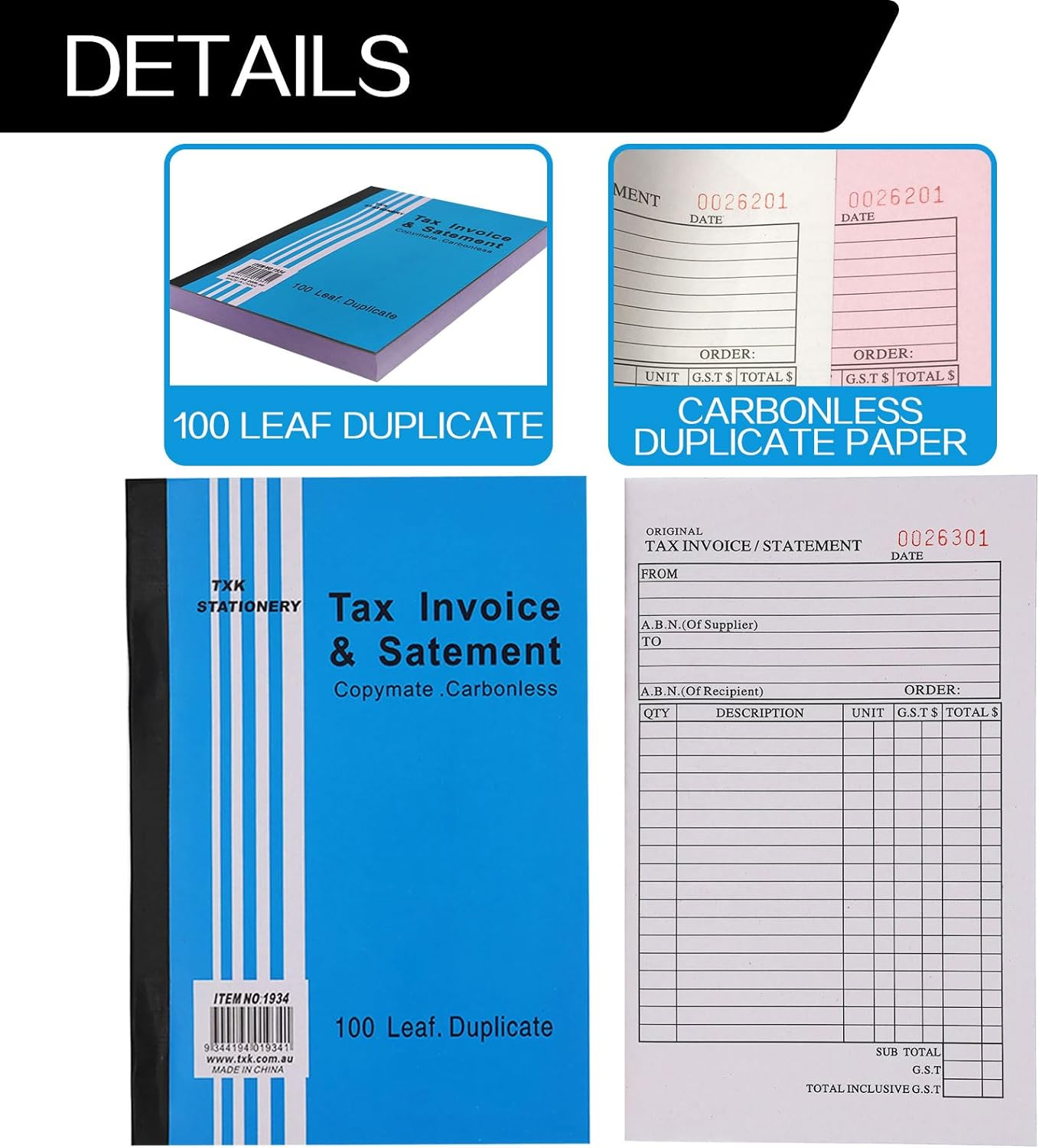 100 Leaf Tax Invoice Statement Book Copymate Carbonless Business A5 Size (1)