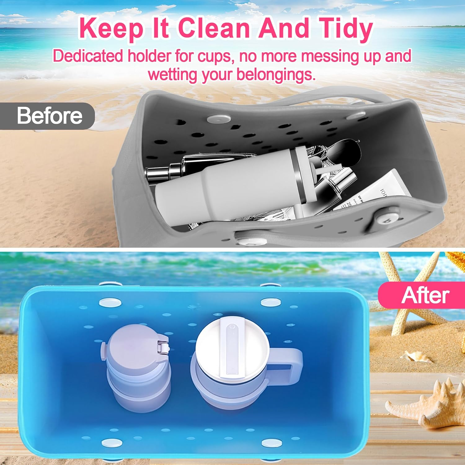 Bogg Bag Cup Holder for 30Oz 40Oz Stanley, Adjustable Insert Drink Holder Compatible with Bogg Bag/Simply Southern Beach Tote Bag, Water Bottle Holder Attachment for Bogg Bag Accessories - Black image number 7