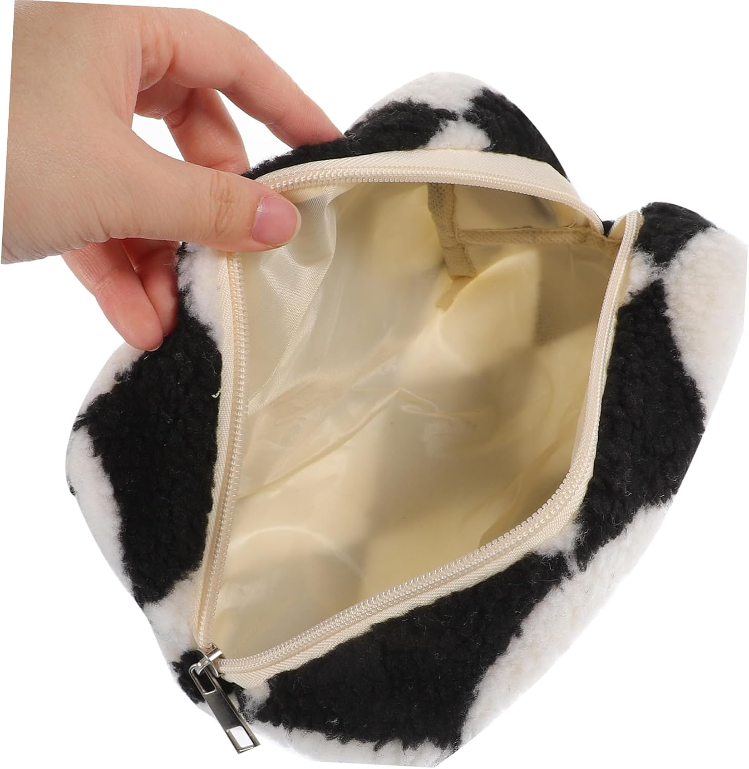 Anneome Fluffy Checkered Makeup Bag Plush Cosmetic Travel Pouch Zippered Toiletry Organizer for Women Stylish Storage Case for Pens and Items image number 5