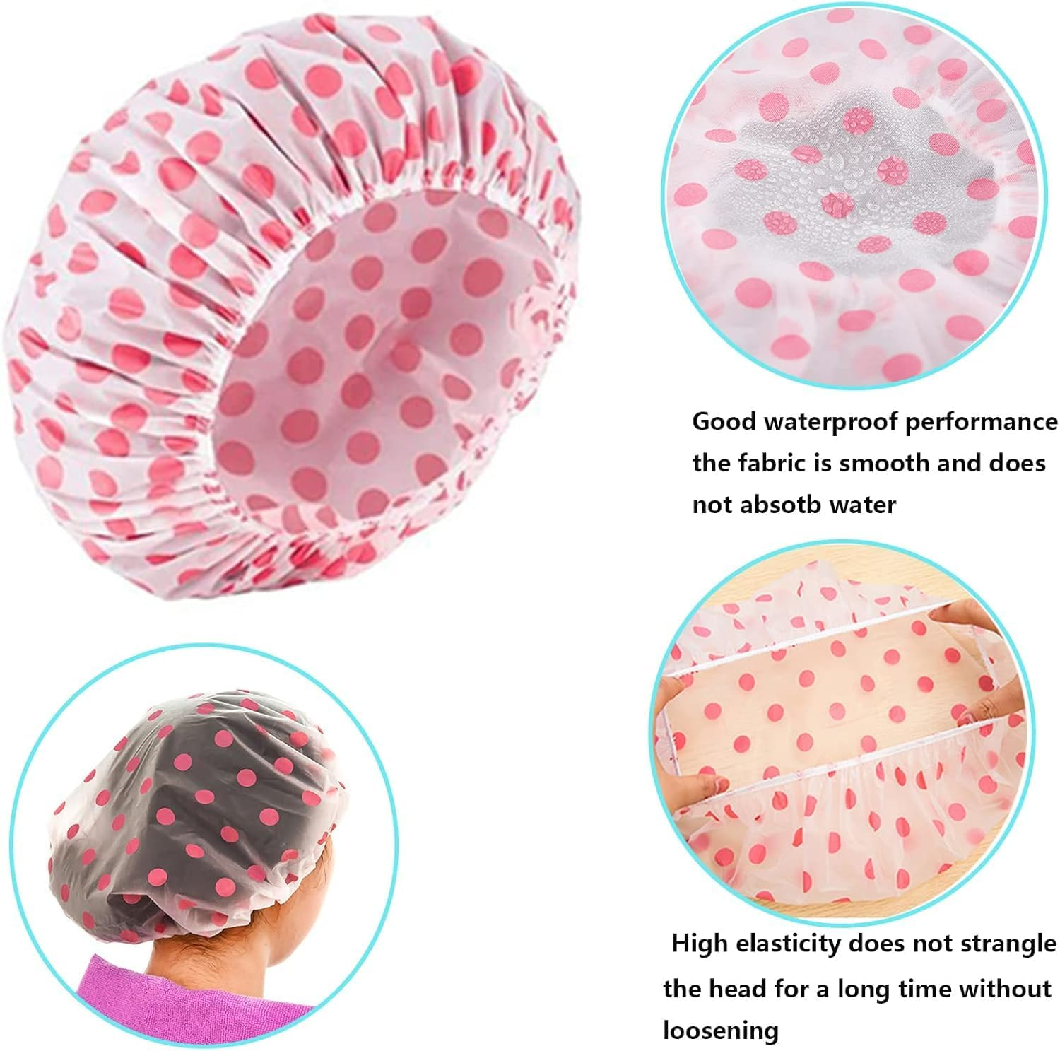 6 Pcs Shower Caps,Waterproof Shower Caps,Reusable Elastic Band Bath Hair Protection Hats for Kids Women Men Spa Salon Hair Mask