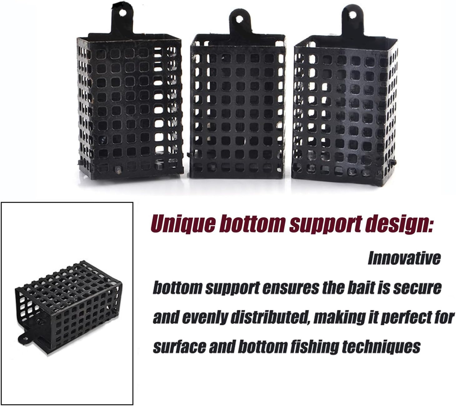 3 Pcs Iron Fishing Bait Cage, Fishing Trap Lure Cage Basket, Durable Square Feeder Holder Set, Fishing Gear Tackle Accessories for Carp and Freshwater Fish image number 2