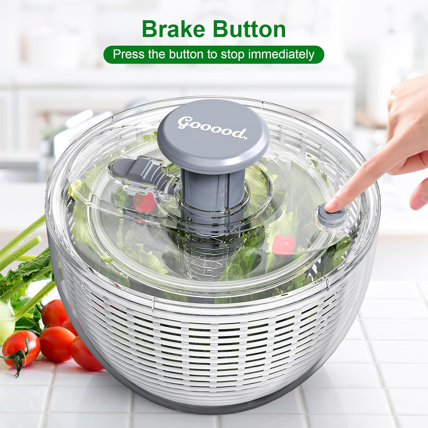 Gooood Salad Spinner, Lettuce Spinner with 6 Litres Large Colander, Fruit and Vegetable Wash Spinner Dryer, One-Handed Good Grips Transparent Snack Spinner and Lettuce Crisper for Health in Kitchen image number 1