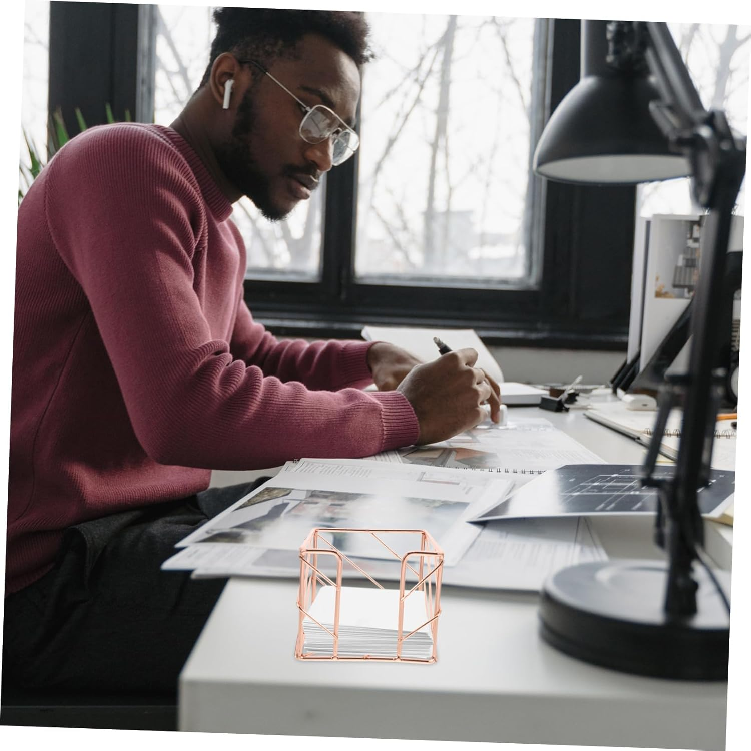 COHEALI Note Block Holder Memo Pad Desk Organizer with Metal Frame Desktop Storage for Office Supplies Notepad Dispenser Home School Workspace Decorative Function image number 2