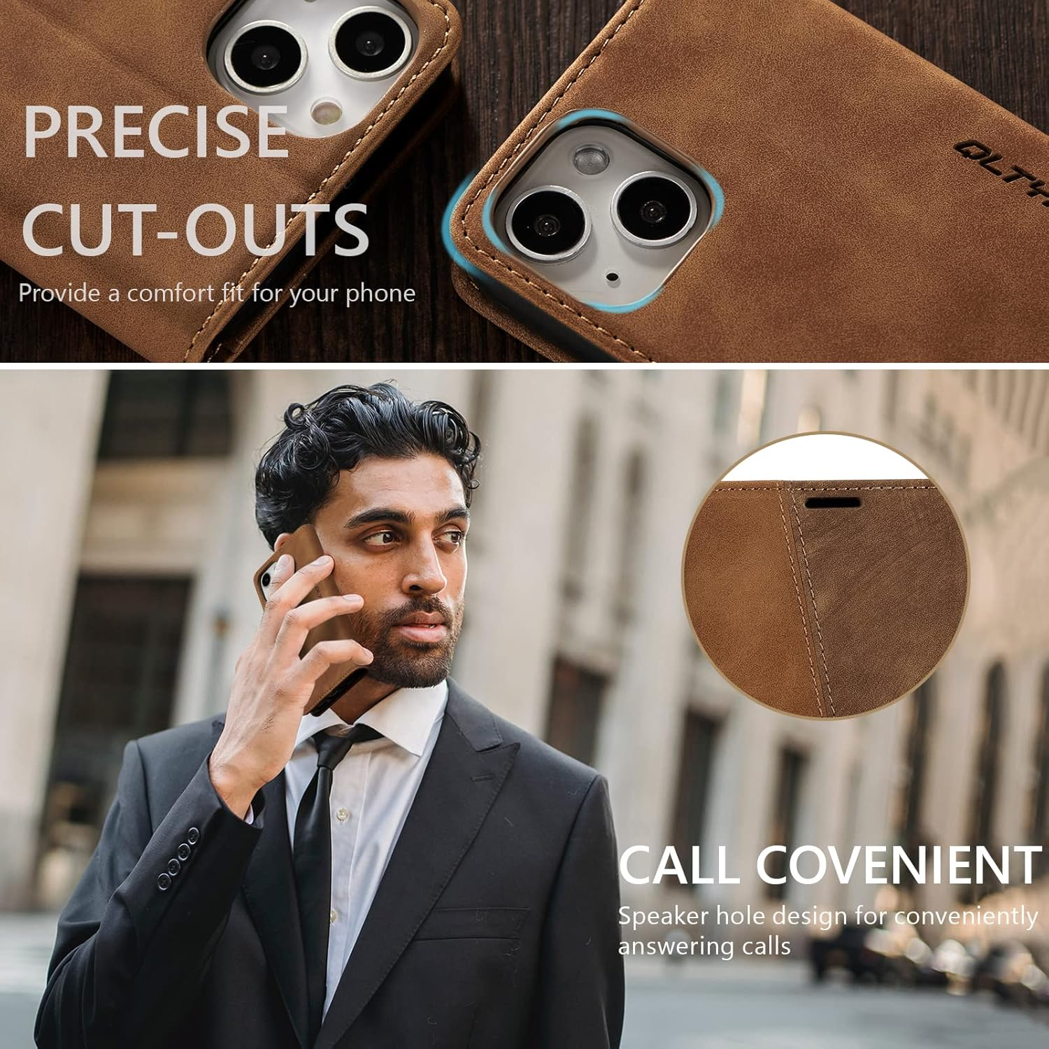 QLTYPRI Wallet Case for Iphone 14 6.1 Inch, Vintage Folio PU Leather Case with Card Slots Magnetic Closure Kickstand Flip Crashproof Phone Cover for Iphone 14 -Brown image number 7