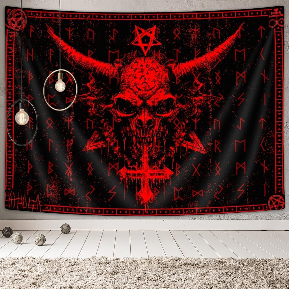 Ptrxobj Goat Head Pentagram Gothic Tapestry Devil Demon Baphomet Satanic Symbol Mysterious Hippie Extra Large Wall Hanging for Living Room Bedroom College Dorm 90 X 70 Inch 90''Wx70''H image number 4