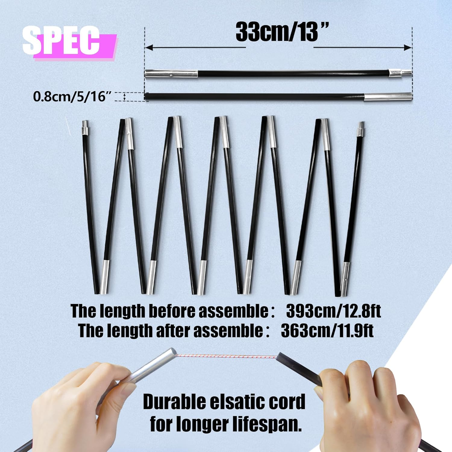 Betus Fibreglass Tent Poles Replacement - Pre-Assembled Black Tent Pole for Hiking & Camping - Easy to Install Outdoor Tent Repair Rod (11.9Ft) image number 6