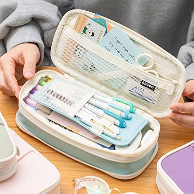 Isuperb Pencil Case Large Capacity Student Canvas Pencil Case Storage Bag Double Zipper Pencil Box for School, Dark Purple, Modern Style image number 5