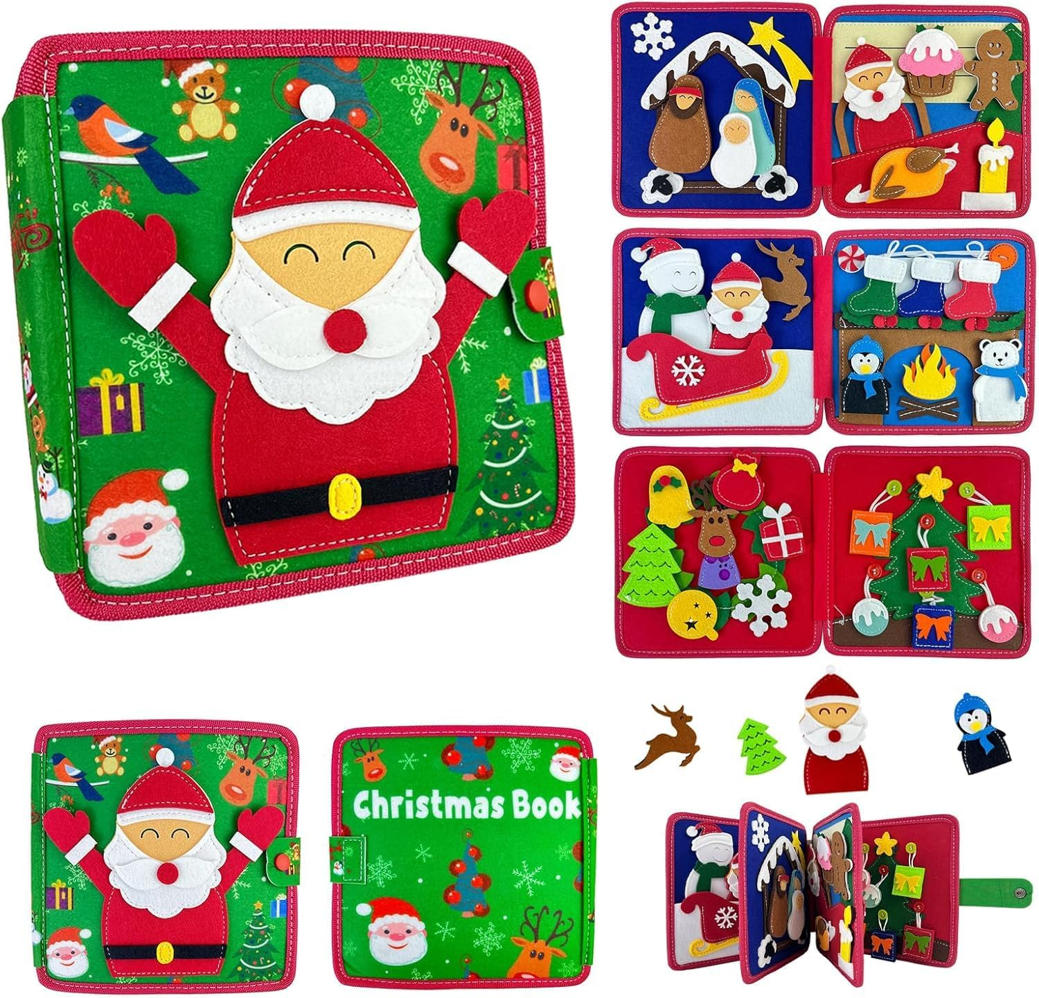 Busy Book Quiet Book for Toddlers Christmas Theme Montessori Toys Busy Board for Baby Felt Activity Book for Toddlers image number 1