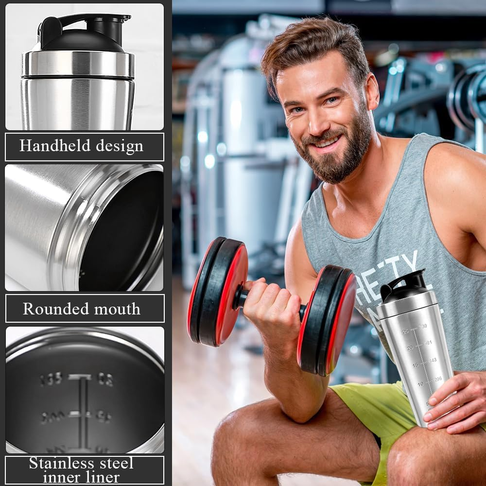 Protein Shaker Bottle 750Ml, Stainless Steel Protein Shaker with Mixball, Leak Proof Metal Shakers, Protein Mixer Shaker Cup, BPA Free Fitness Bottle Shakers image number 6