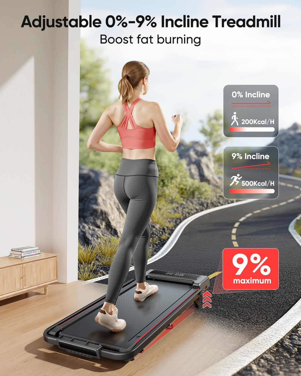 TOPUTURE 4 in 1 Foldable Walking Pad Treadmill with Incline and Handle Bar, 2.5HP with Dual Display and Mute Control, under Desk Treadmills for Home with App Bluetooth Folding Treadmill