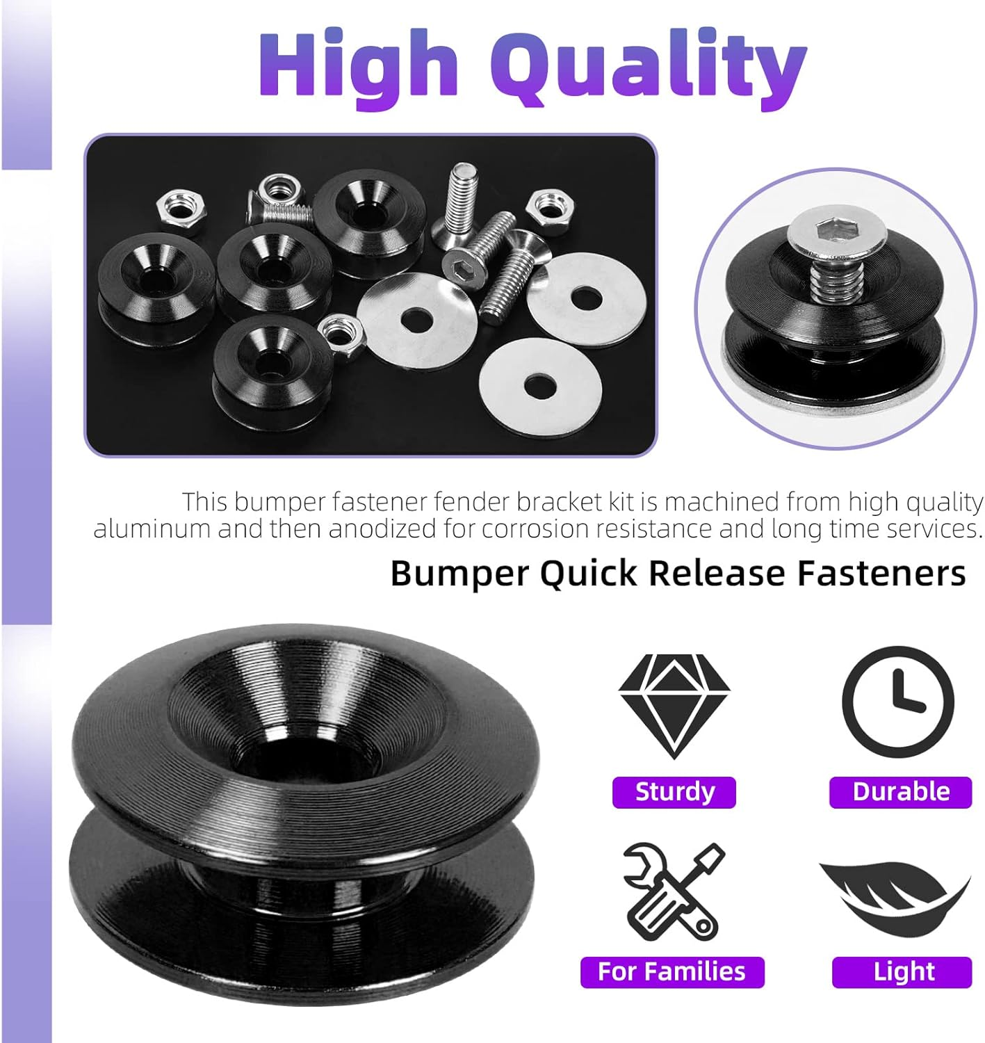 Swpeet 54Pcs - 3 Pairs Black Quick Release Fastener Kit, Universal Aluminum Bumper Clips Quick Release Front Rear Bumper Fasteners Trunk Front Rear Bumper Fasteners Fenders Holders Kit for Car Bumper image number 2