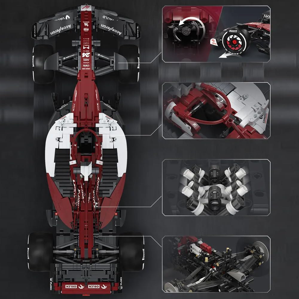 Cada Alfa Romeo Formula 1 C64005W, MOC Technical Car Building Blocks Kit Simulating V6 Engine, F1 Super Car for Adults and Teens (1868 Pieces) image number 2