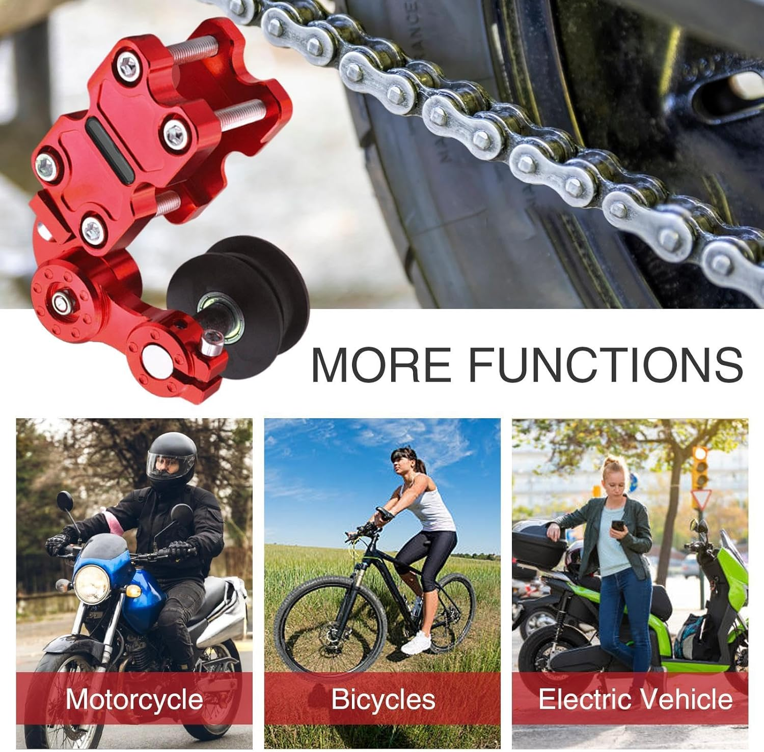 Motorcycle Chain Tensioner Tool | Automatic Motorbike Chain Adjuster Tensioner | Modified Chain Adjuster Tool for Riding, Motorcycling Gear for Men - Black image number 5