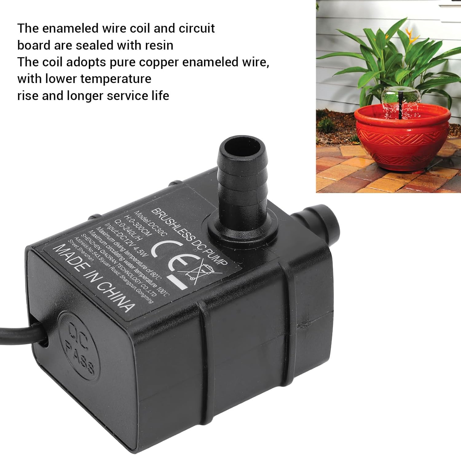 Micro Submersible Pump, DC 12V 4.5W Fountain with IP68 Water Resistant, LED Indicator, Removable Submersible Pump for Aquarium image number 6