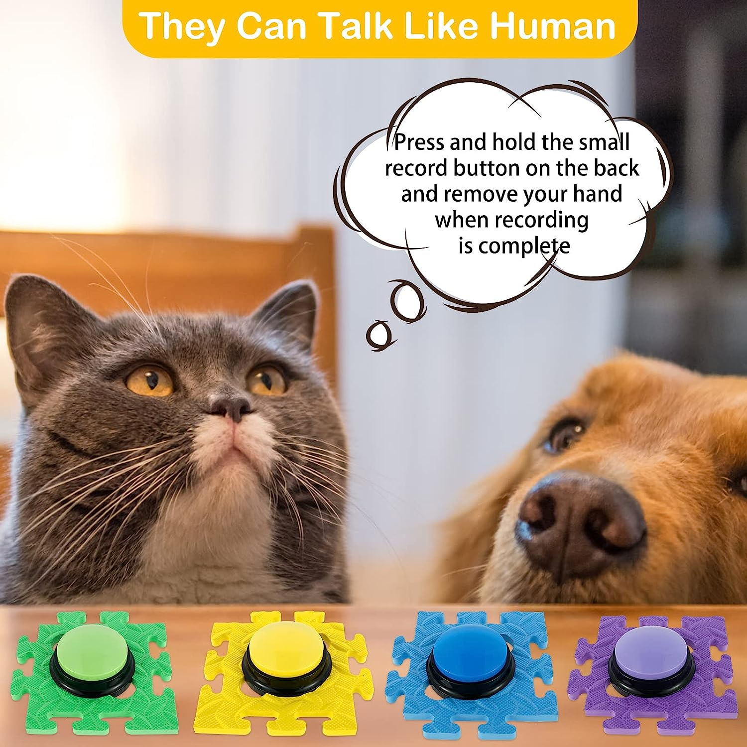 4Pcs Dog Talking Button and Non-Slip Mat, Pet Training Buzzer, Recordable Training Buttons for Dogs, 30Seconds Voice Recording, Portable Easy to Use for Communication Dogs Pet image number 6