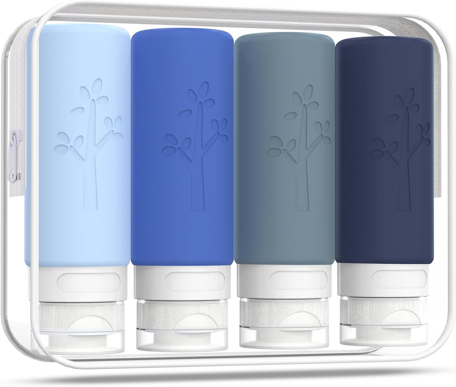 100Ml Silicone Travel Bottles for Toiletries, 4 Pack Leak Proof Refillable Squeezable Containers with Clear Zipper Bag and Labels, Portable Travel Essentials 3Oz for Shampoo Conditioner