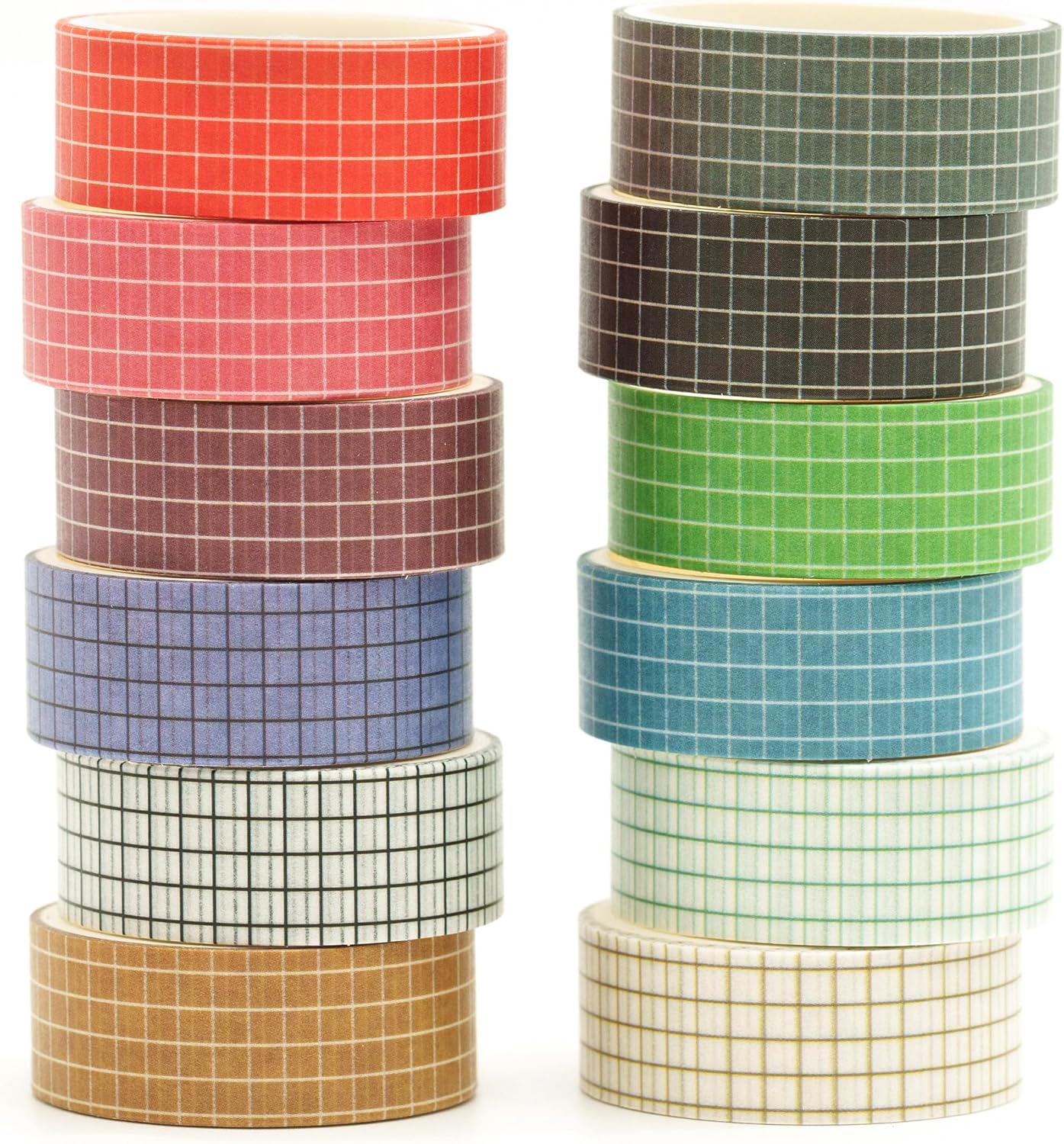 Songdao 12 Rolls Grid Washi Tape Set Plaid Arts Adhesive Tapes Basic Patterns Decorative Masking Tape Sets for Craft, Kids, Scrapbook, DIY, Gift Wrapping (Style One)