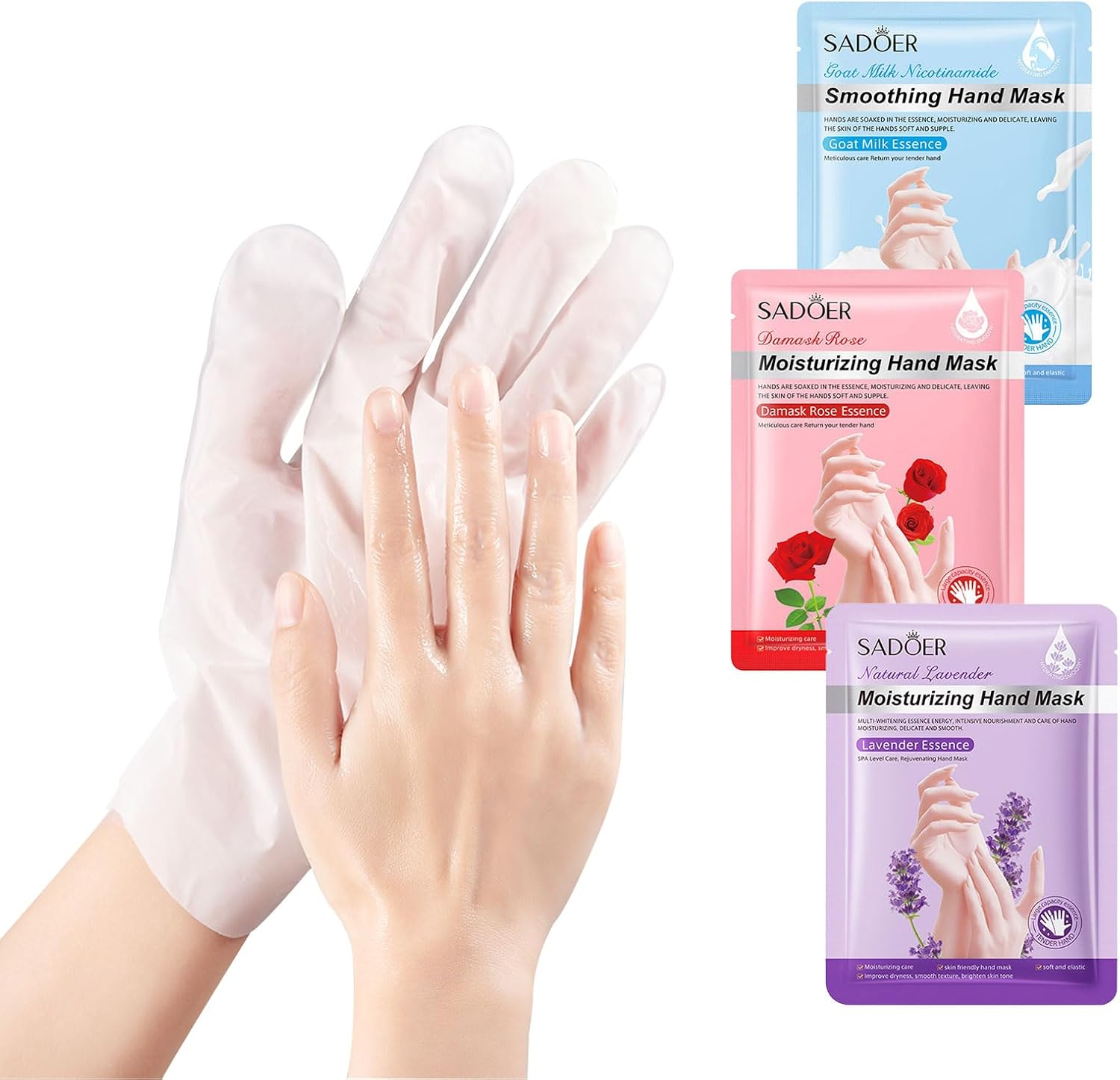 3 Pairs of Hand Masks Moisturizing Gloves, Rose Lavender Goat Milk Lubricating Beauty Care Hand and Foot Masks, Hand Skin Repair and Renewal Moisturizing Gloves Overnight, Suitable for Dry, Aged and Cracked Hands, Smooth, Long-Lasting, Soft and Firm Hand Mask image number 2