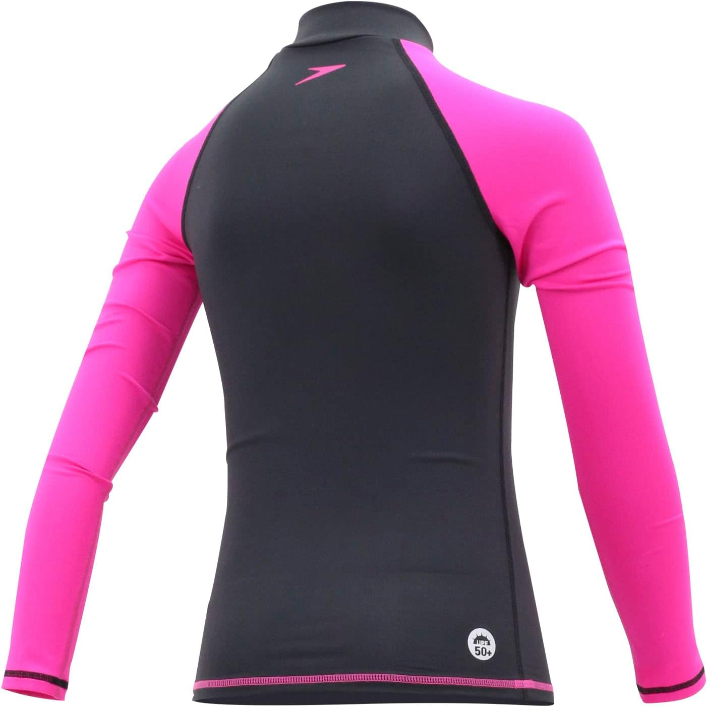 Speedo Essential Youth Girls Rash Guard Long Sleeves, UPF 50+ Sun Protection, Black/Pink - Size 8 image number 1