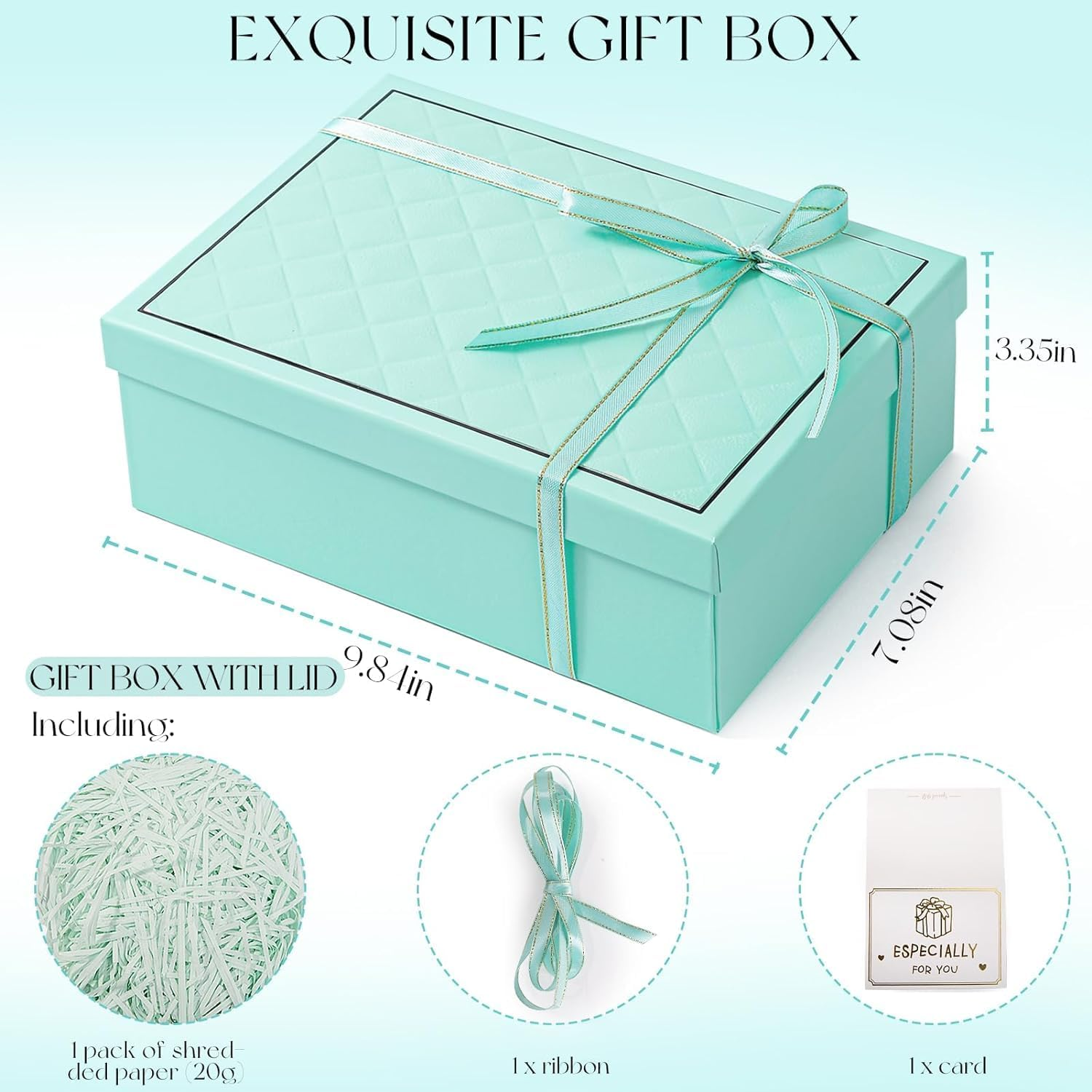 OSYLICT Gift Boxes with Lids,9.8 * 7 * 3.3 Inches with Card, Ribbon, Raffia Shredded Paper.Small Blue Gift Box for Presents,Christmas,Weddings, Birthdays,Bridesmaids. (Blue) - Pink image number 2