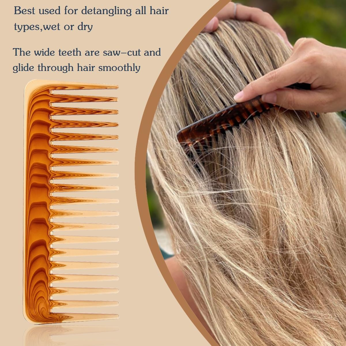 Liasun 2 Pack Large Detangling Comb 6.2 Inch Wide Teeth for Long Thick Curly Wavy Hair Styling Tools Detangling Comb for Wet and Dry image number 3