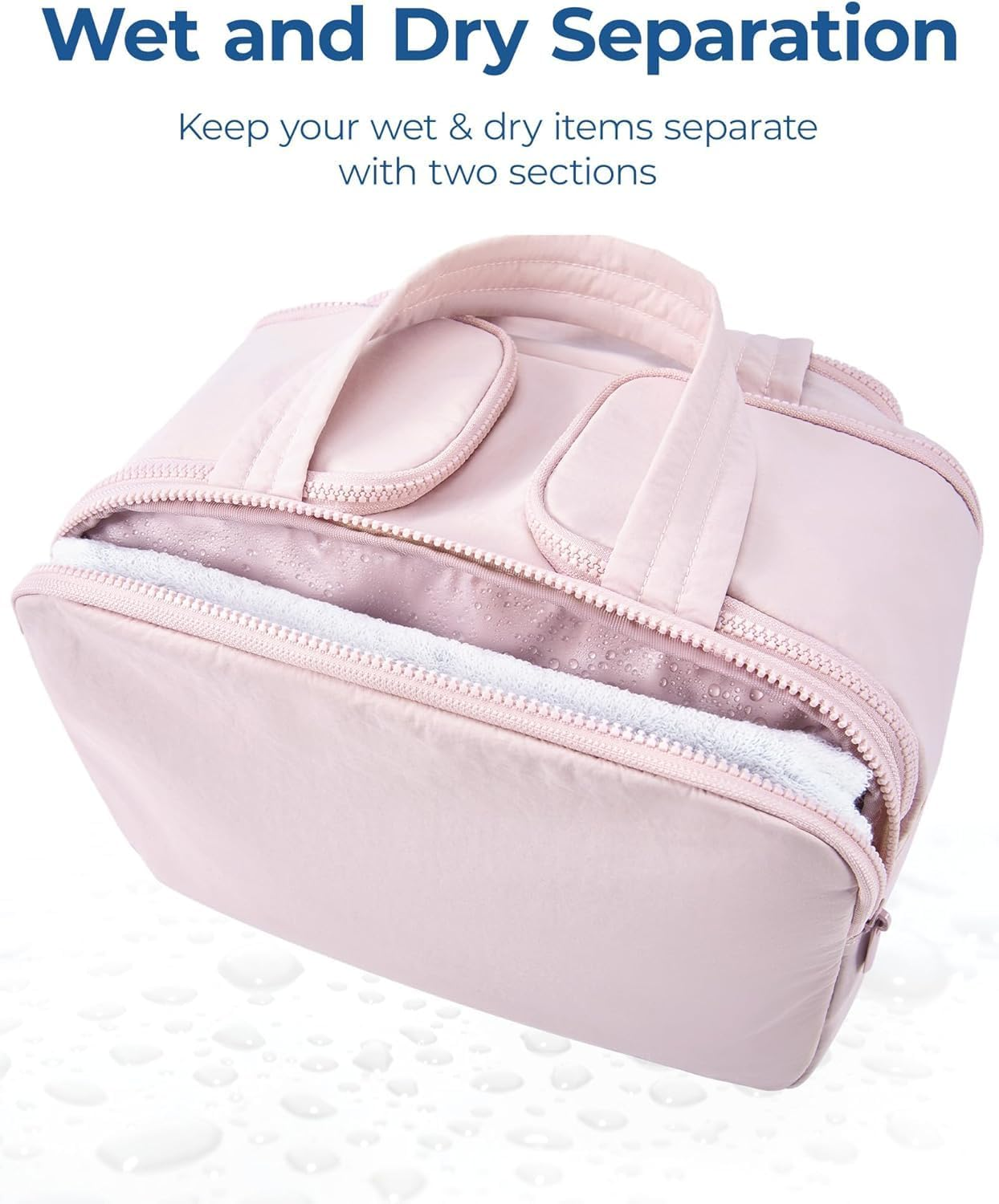 Travel Toiletry Bag, Large Makeup Bag with 4 Compartments, Lightweight Cosmetic Bag, Waterproof Toiletries Organiser for Women & Girls Travel Essentials (Pink)