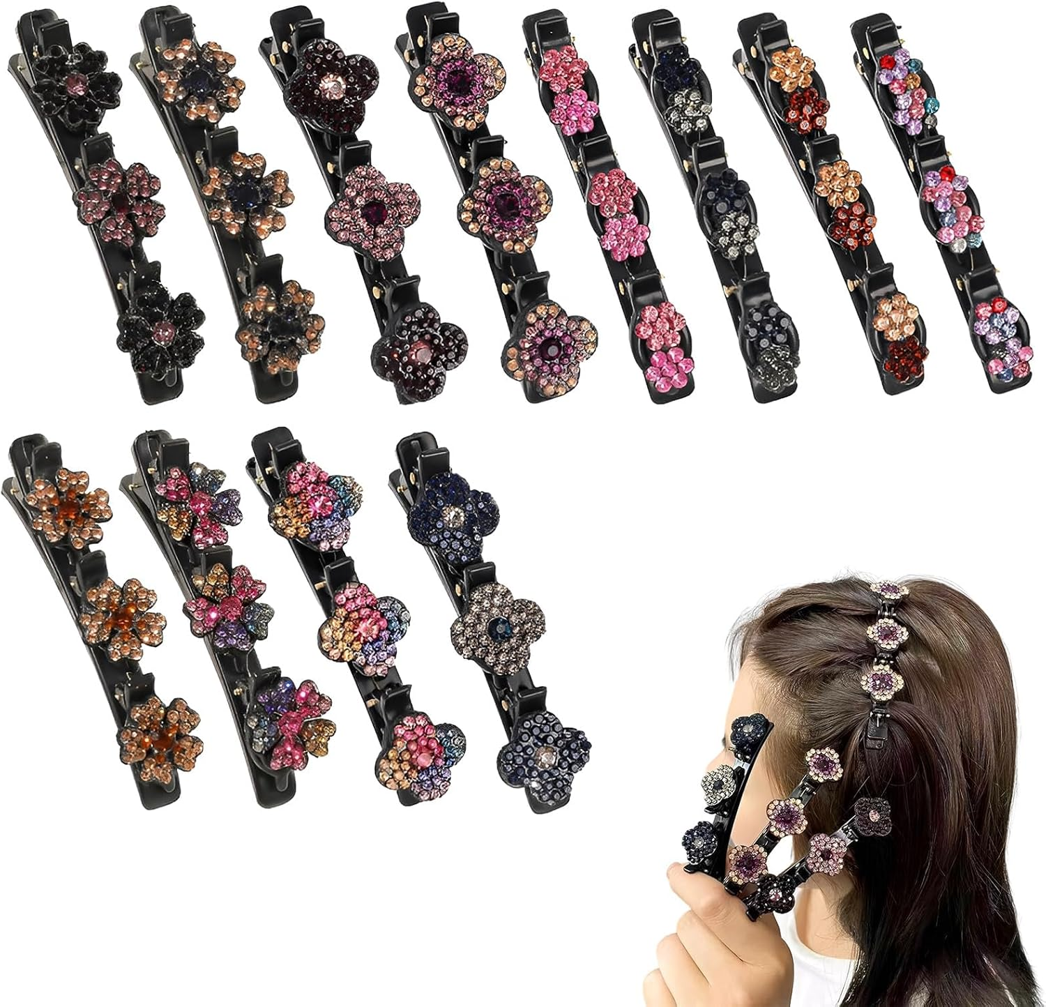 HSUYUN Pack of 12 Sparkling Double Layer Hair Clips, Women'S Stylish Hair Clips, Flower Hair Clips, Double Layer Structure Hair Clip, for Daily Classes, Work and Dance Performances image number 3