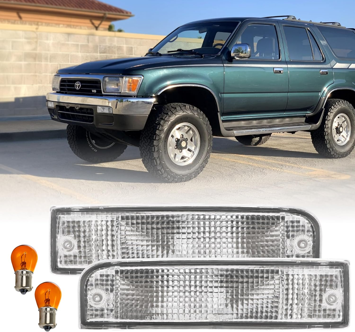 USR 84-88 4Runner Tail Lights - Rear Replacement Taillight Lamp Set (Left + Right) Compatible with 1984-1988 Toyota Pickup Truck 2WD/4WD & 84-89 4 Runner (Red/Clear Lens, 6 Bulbs, Wiring Included)