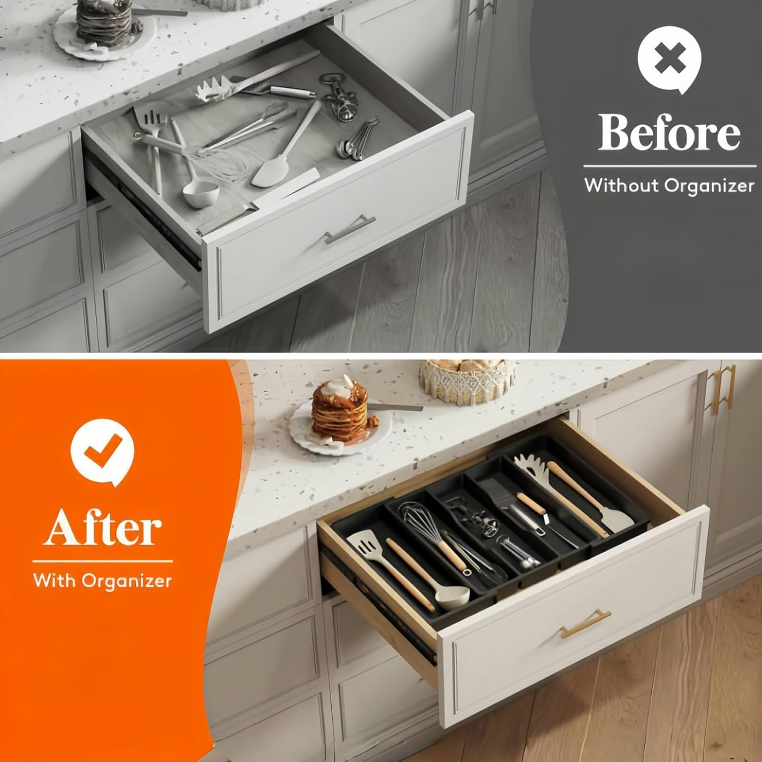 Silverware Organizer, Kitchen Utensil Cutlery Drawer Organiser Flatware Storage Tray, Expandable