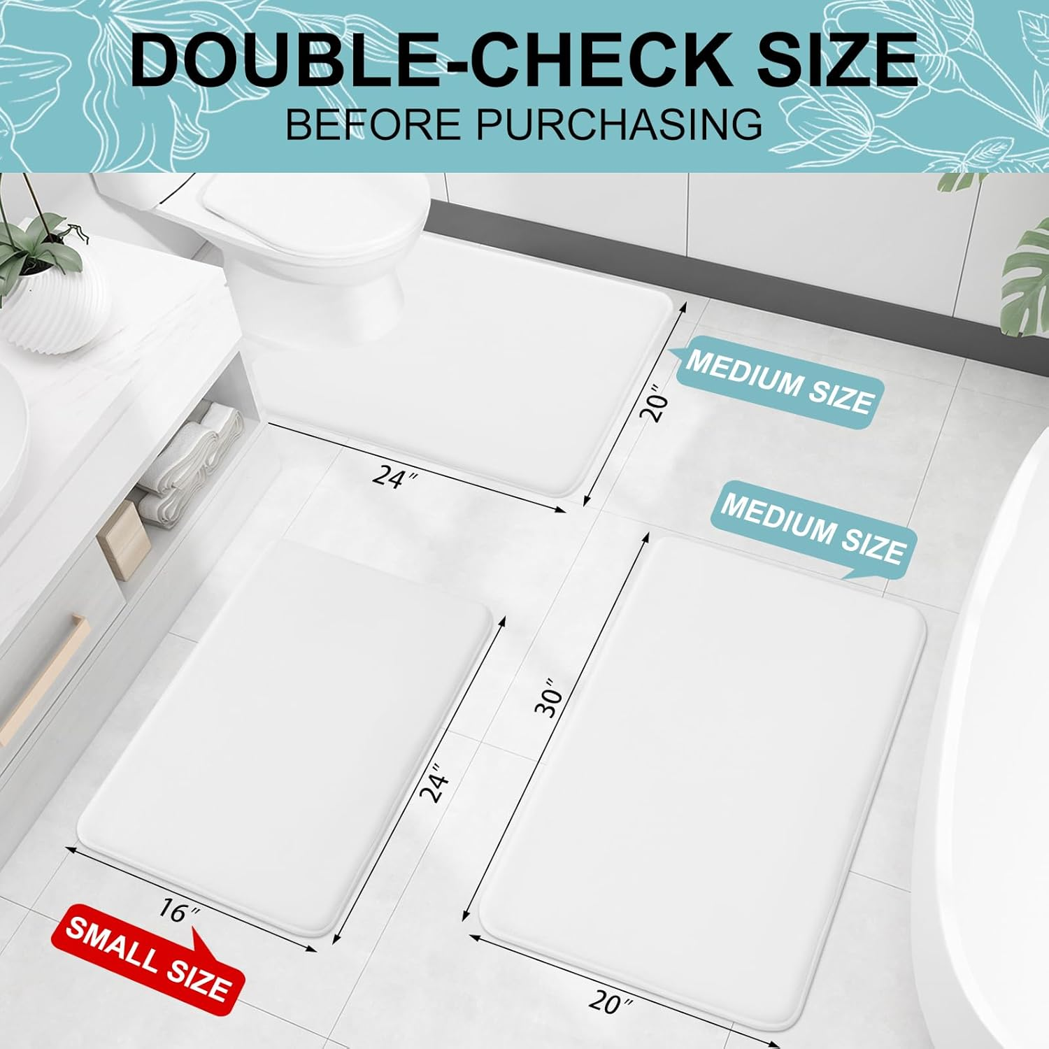 Smiry Memory Foam Bath Mat, Super Soft Absorbent Bathroom Rugs Non Slip Bath Rug Runner for Shower Bathroom Floors, 32" X 20", White image number 4