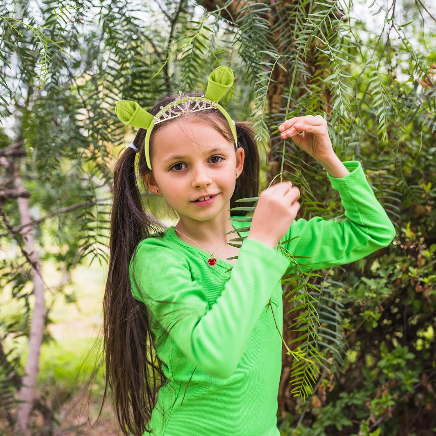 3Pcs Green Ogre Ears Headband Red Heart Necklace Crown Halloween Costume Accessories Monster Cosplay Party image number 3