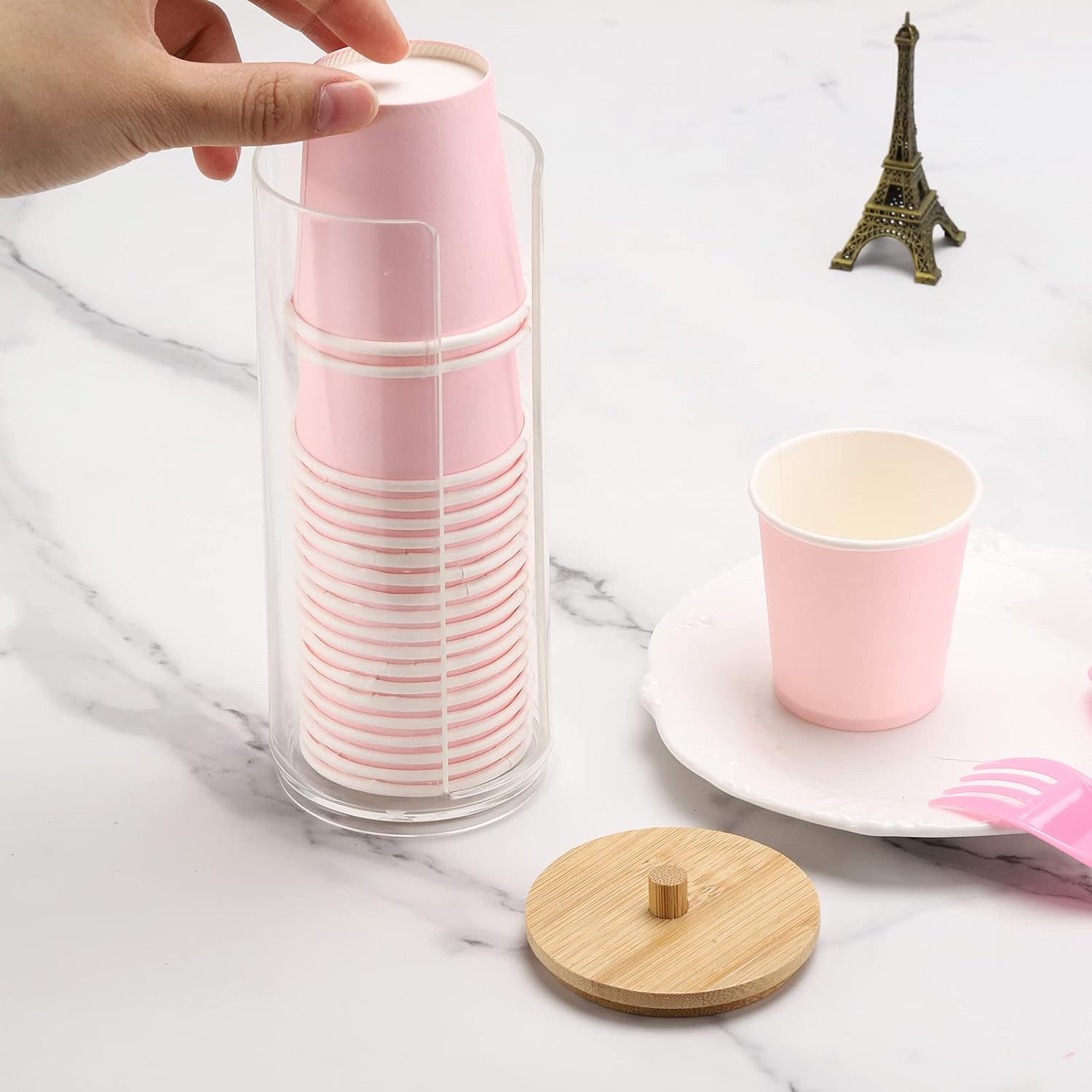 Tecbeauty Cotton Pads Holder Makeup Removers Pad Organizer Dispenser for Bathroom Storage - Bamboo Lid image number 1