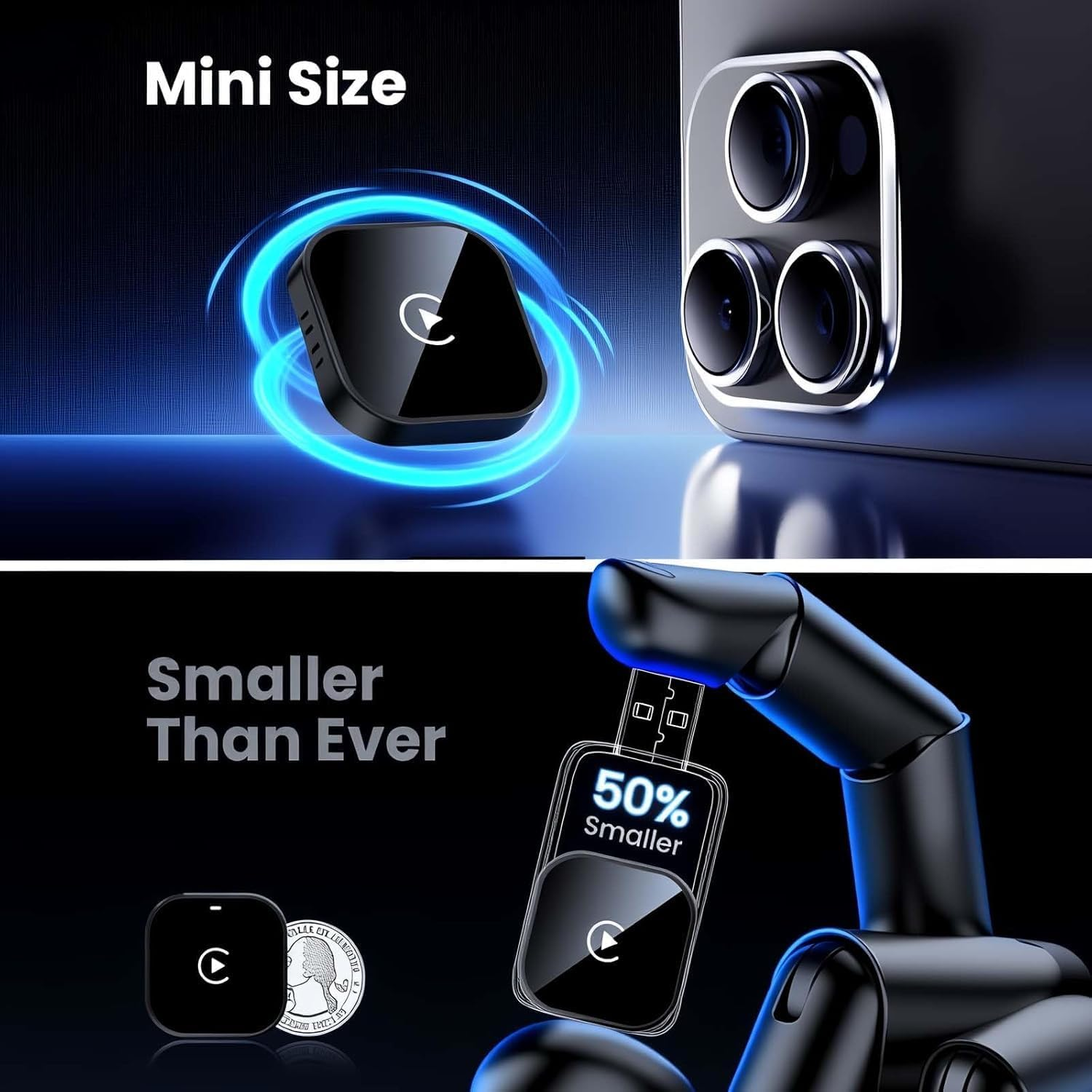 Wireless Carplay Adapter for Iphone, Mini USB Design for Cars with Wired Carplay, Fast Connection,5.8Ghz Wifi,No Delay, Compatible with Ios 10+ & Iphone 6+, Usb/Type C,Plug and Play (Black) image number 3