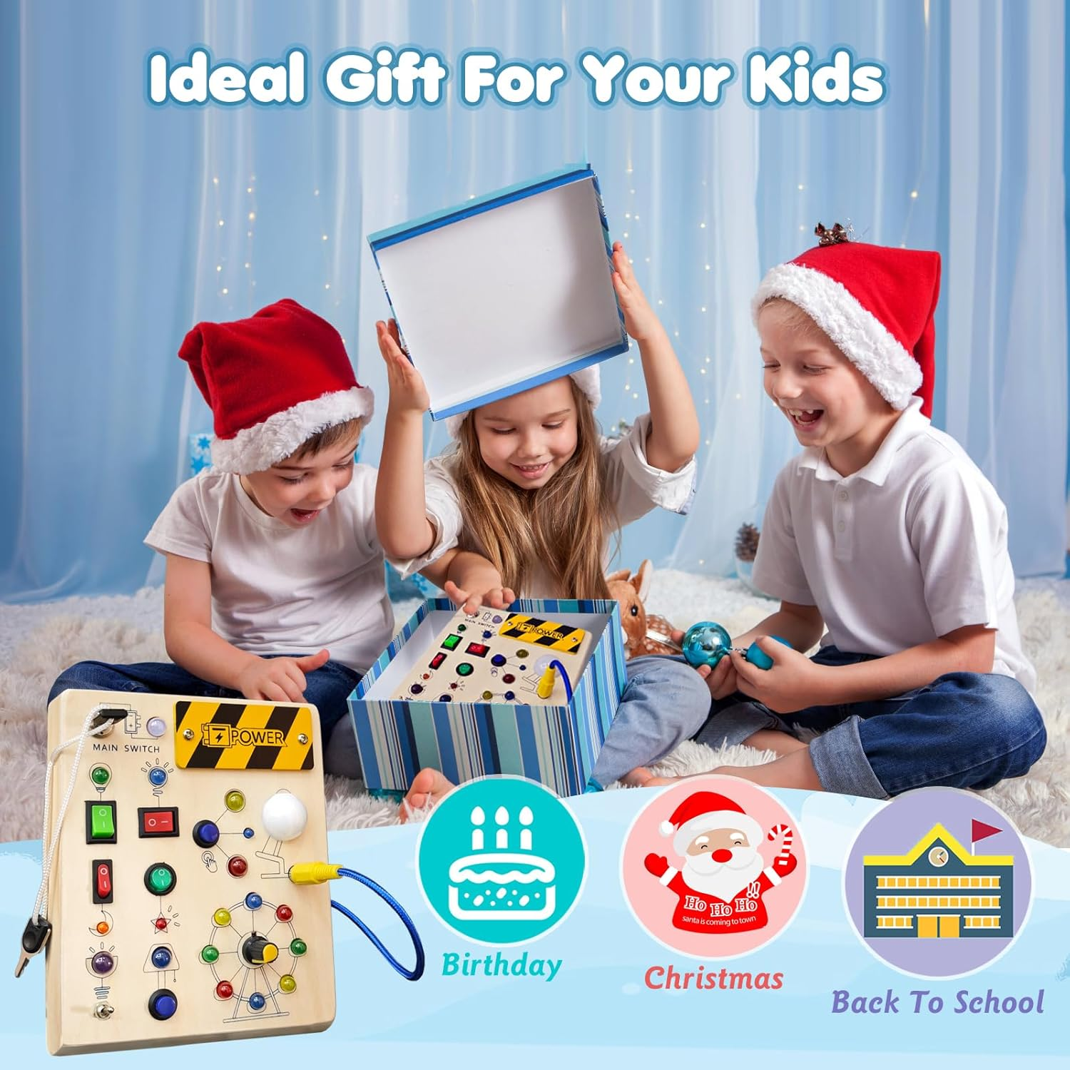 PELOSTA Busy Board Montessori Toys for 1-3 Year Old,Wooden Toddler Toy with LED Light up Switch,Autism Sensory Travel Toys,Educational Toys for 18+ Months Baby, 1 2 3 Year Old Boys Girls Gifts