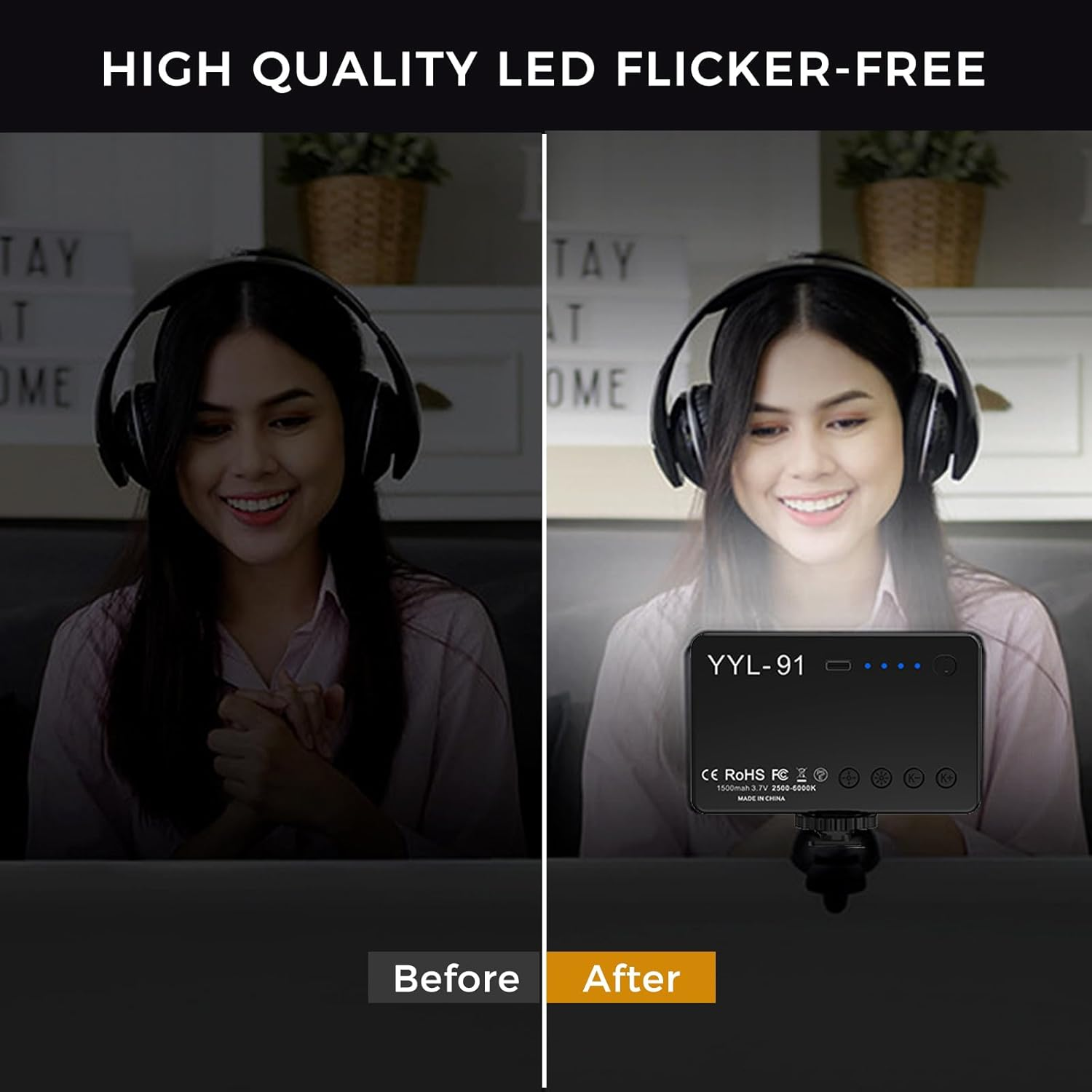 91 LED Selfie Light with Clip Rechargeable Fill Video Light, Adjusted Warm/White Light, Portable Phone Light for Iphone, Android, Ipad, Laptop, Camera Light for Photography image number 4